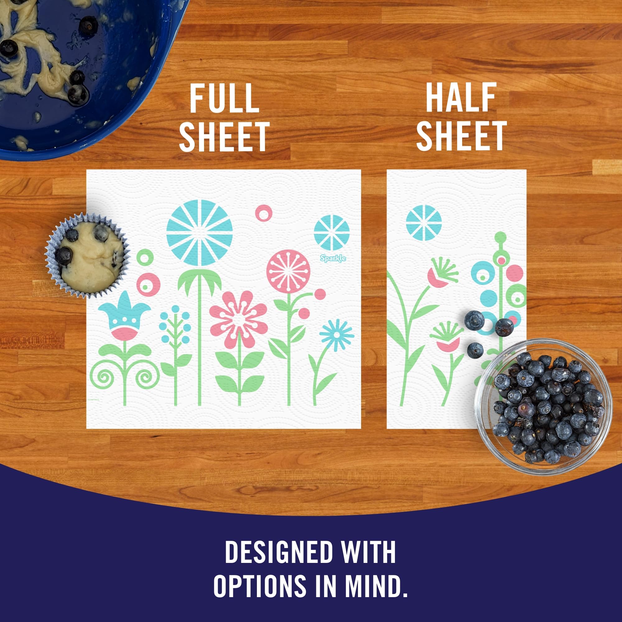 Sparkle Pick-A-Size Paper Towels | Spirited Prints | 6 Double Rolls (12 Regular Rolls) | Everyday Value with Full & Half Sheets | Perfect for Kitchen Cleaning, Spill Absorption & Household Use