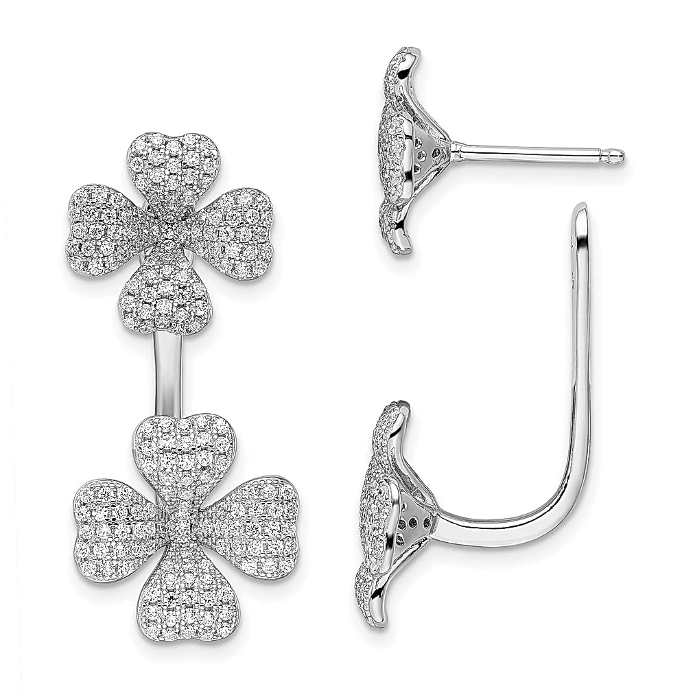 Brilliant Embers 925 Sterling Silver 4-Leaf Clover Earrings - 364 Stone Convertible Front/Back Micro Pavé Cubic Zirconia Drop Dangle Chandelier Post Stud Earrings for Women | Perfect for Gardening, Floral Events & Everyday Elegance