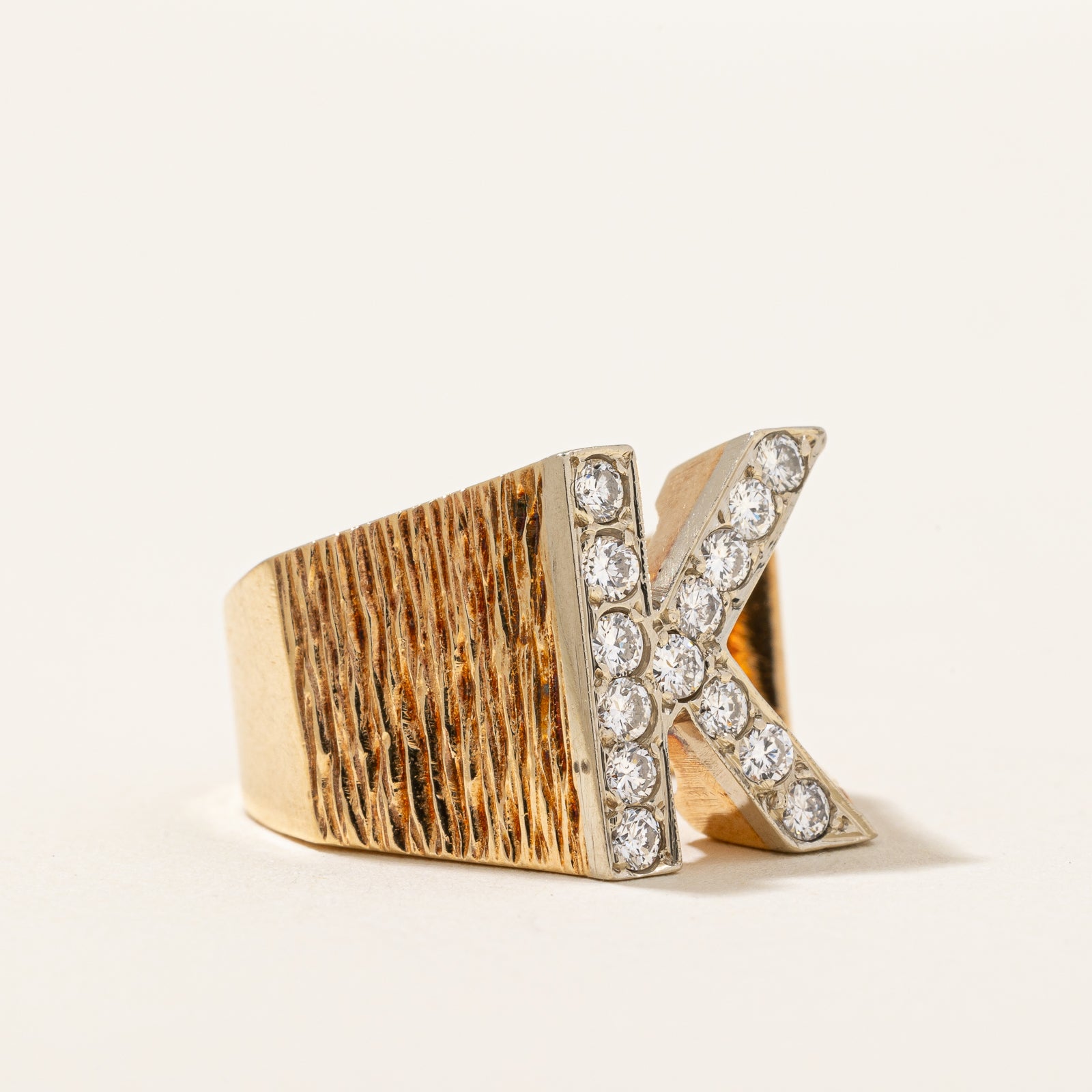 Diamond 'K' Initial Ring | 0.42ctw | Size 4 | 14K Gold Personalized Letter Ring for Women | Perfect Gift for Birthday, Anniversary & Valentine's Day