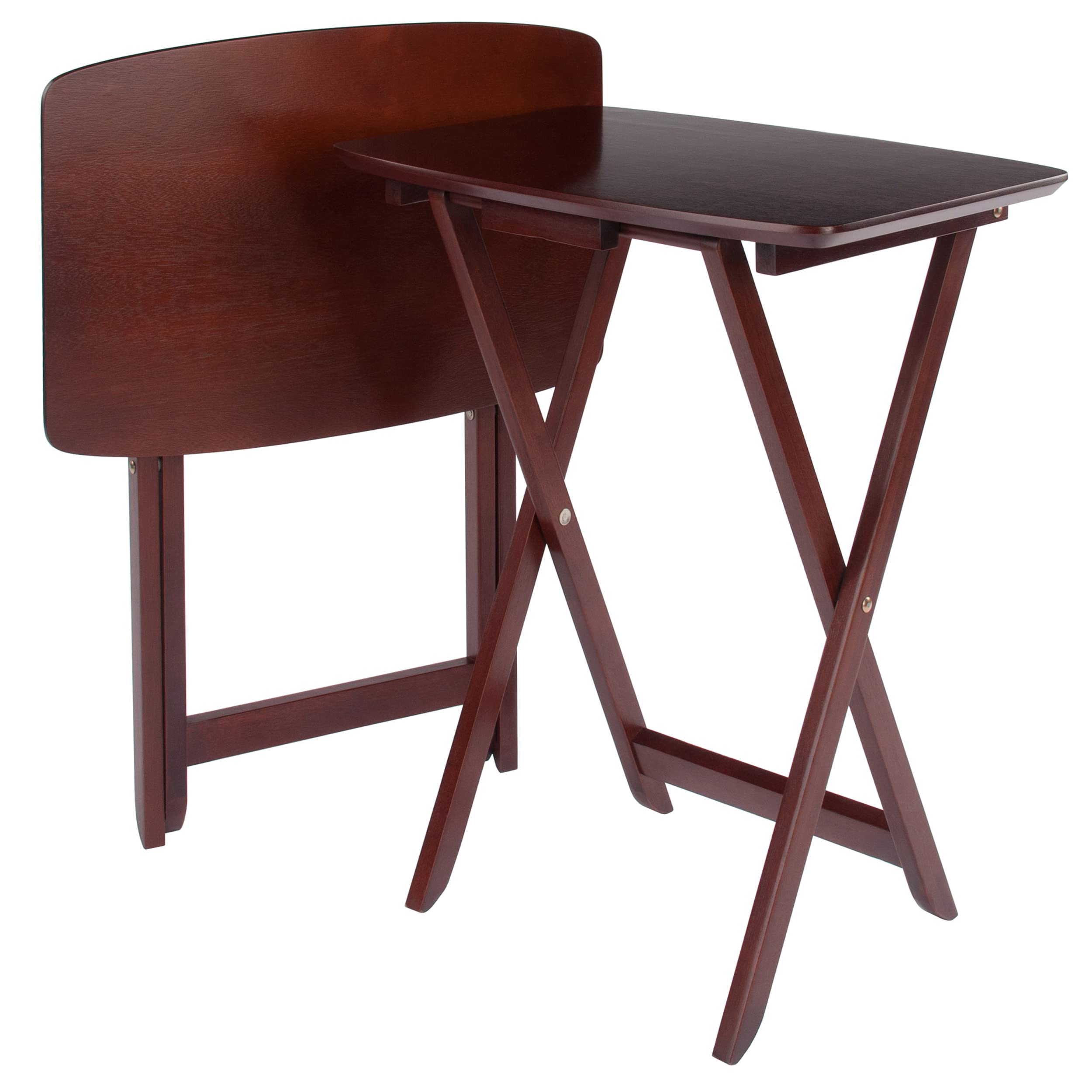 Winsome Darlene 2-Pack Foldable Snack Tables - 26 Inch Walnut Finish Side Tables for Living Room, Bedroom & Small Spaces - Perfect for Snacks, Drinks, Books & Laptop Use