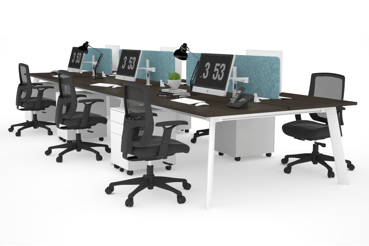 6-Person Workstation with White Frame - 1400L x 800W Office Desk with Cable Management | Perfect for Team Collaboration & Open Office Spaces