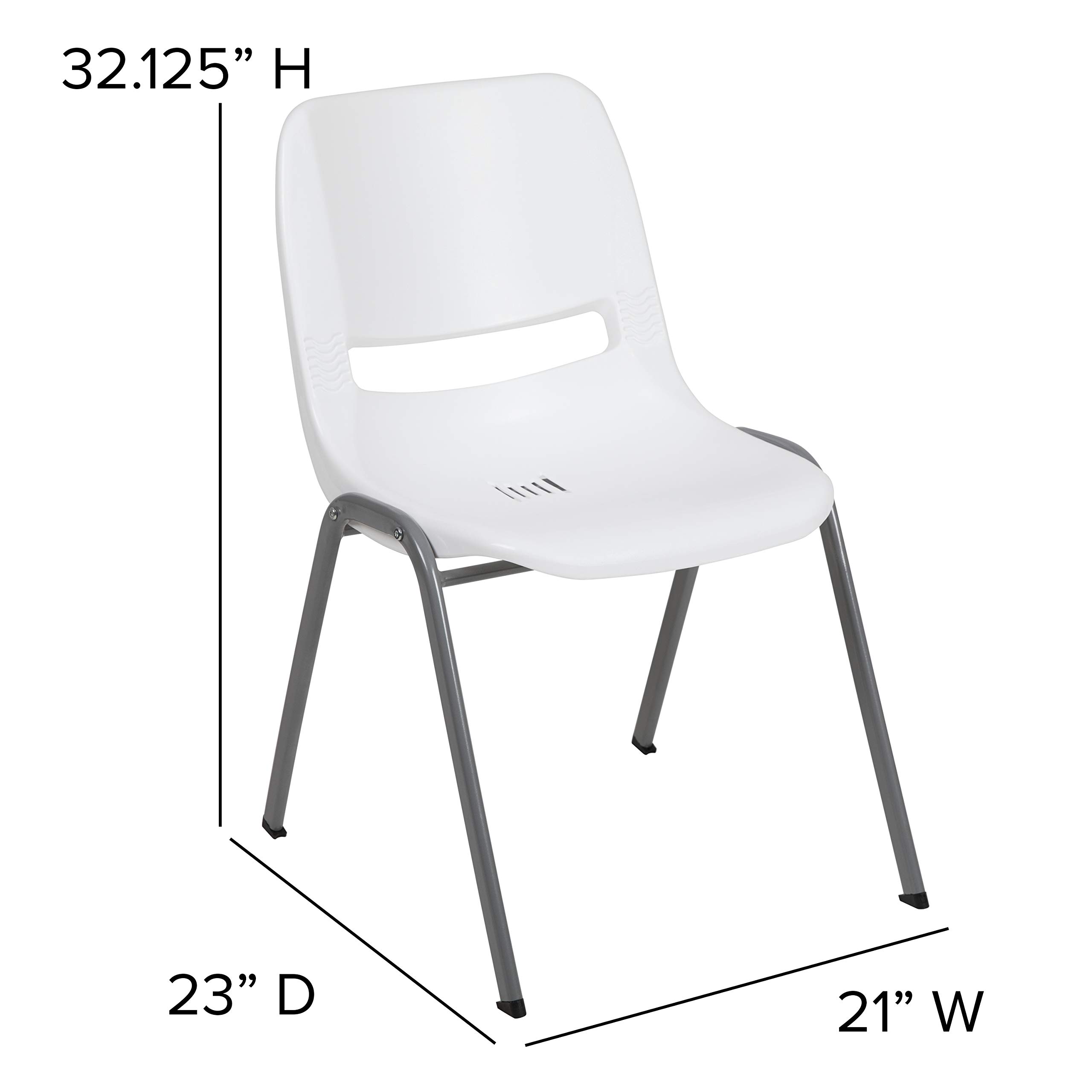 EMMA + OLIVER White Ergonomic Shell Student Stack Chair - Comfortable Classroom & Office Guest Chair for School, Conference Room, and Home Study Use