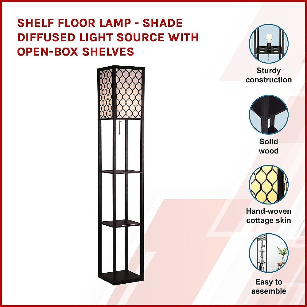 Modern Floor Lamp with Open Shelves & Diffused Shade - Perfect for Living Room, Bedroom, or Office Lighting