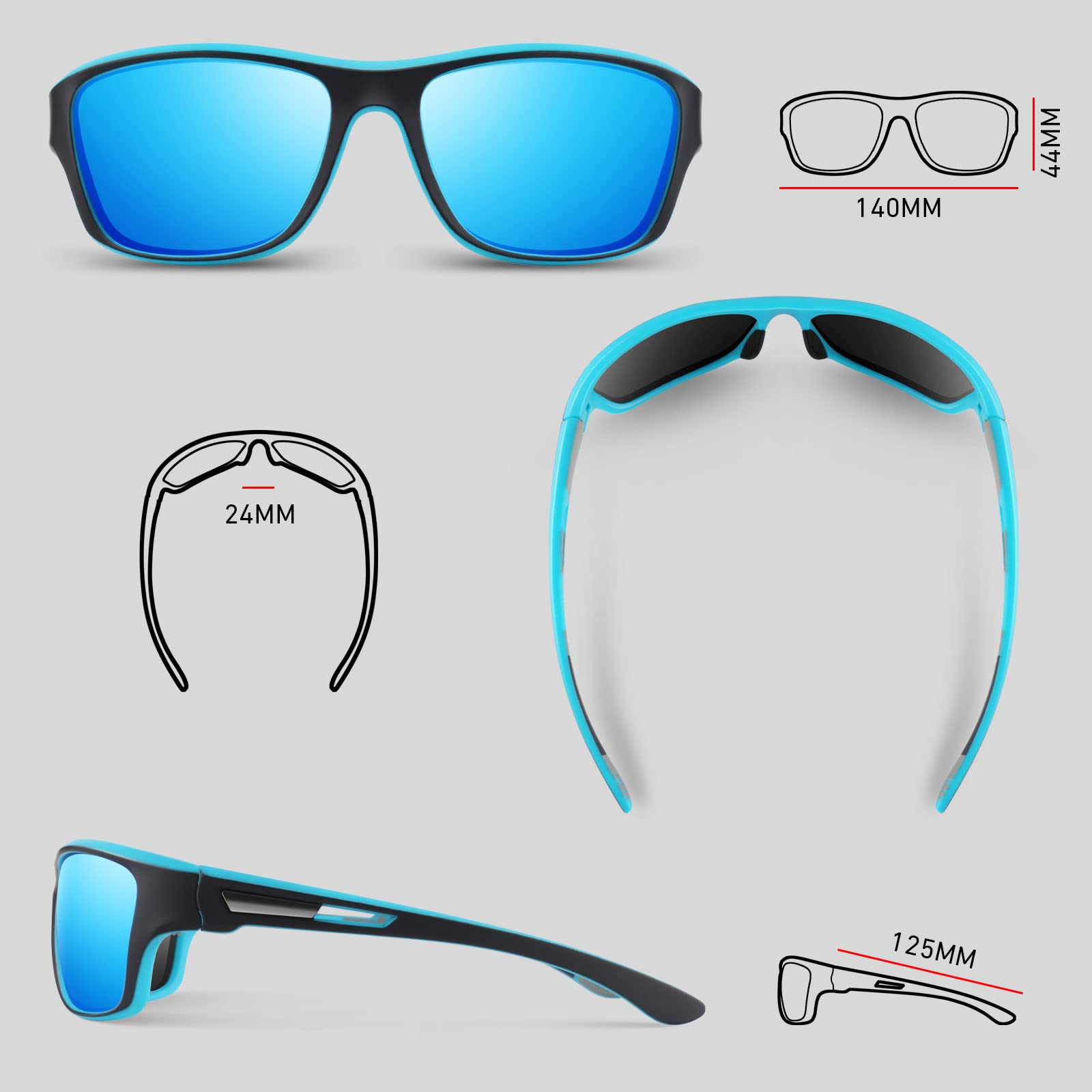 Polarized Sports Sunglasses for Men & Women - UV400 Protection Rectangular Goggles for Fishing, Driving, Running & Outdoor Activities