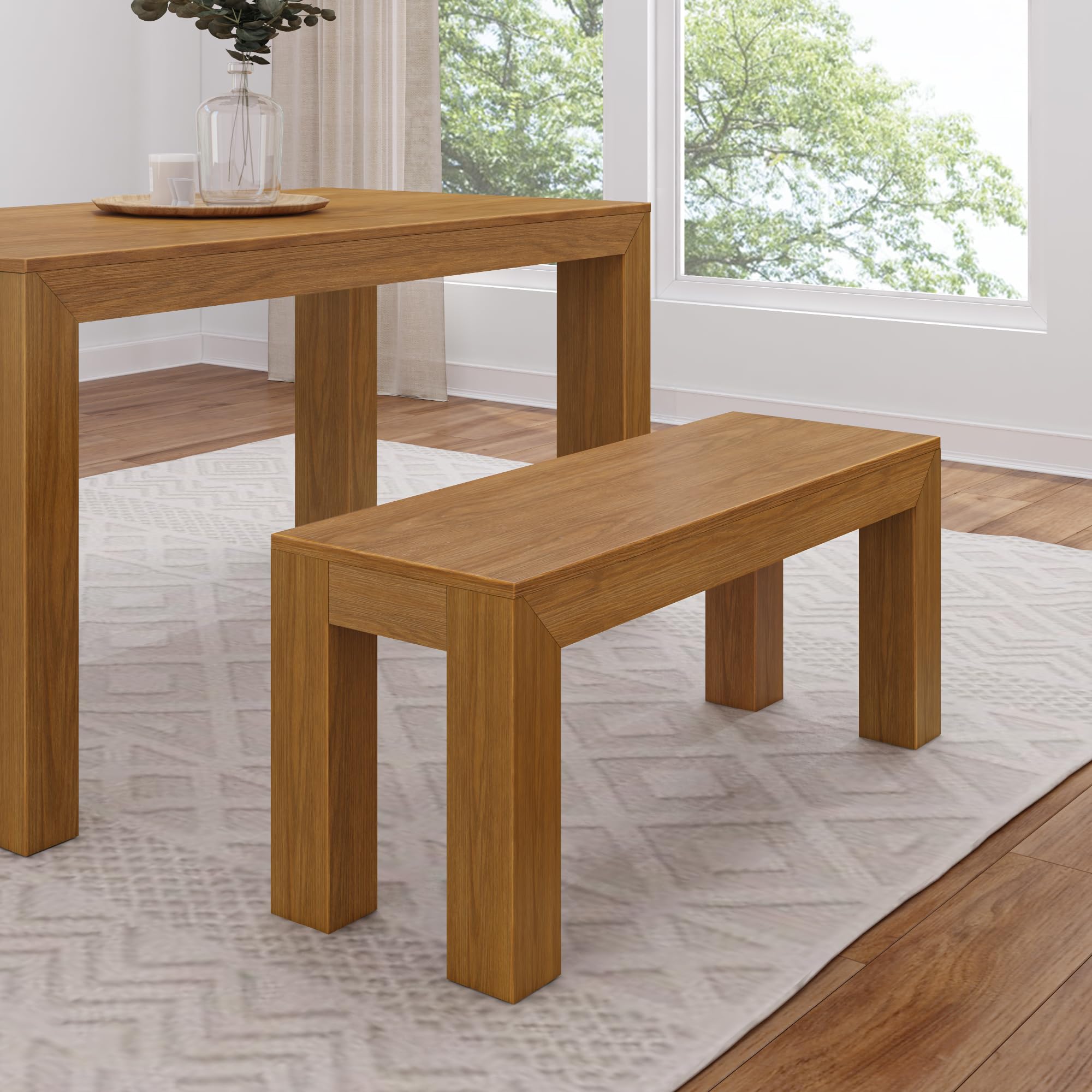 60 Inch Solid Wood Dining Bench for Kitchen & Dining Room - Fits 72 Inch Table, Rustic Pecan Wirebrush Finish - Perfect for Indoor & Outdoor Use as Entryway or Kitchen Seating