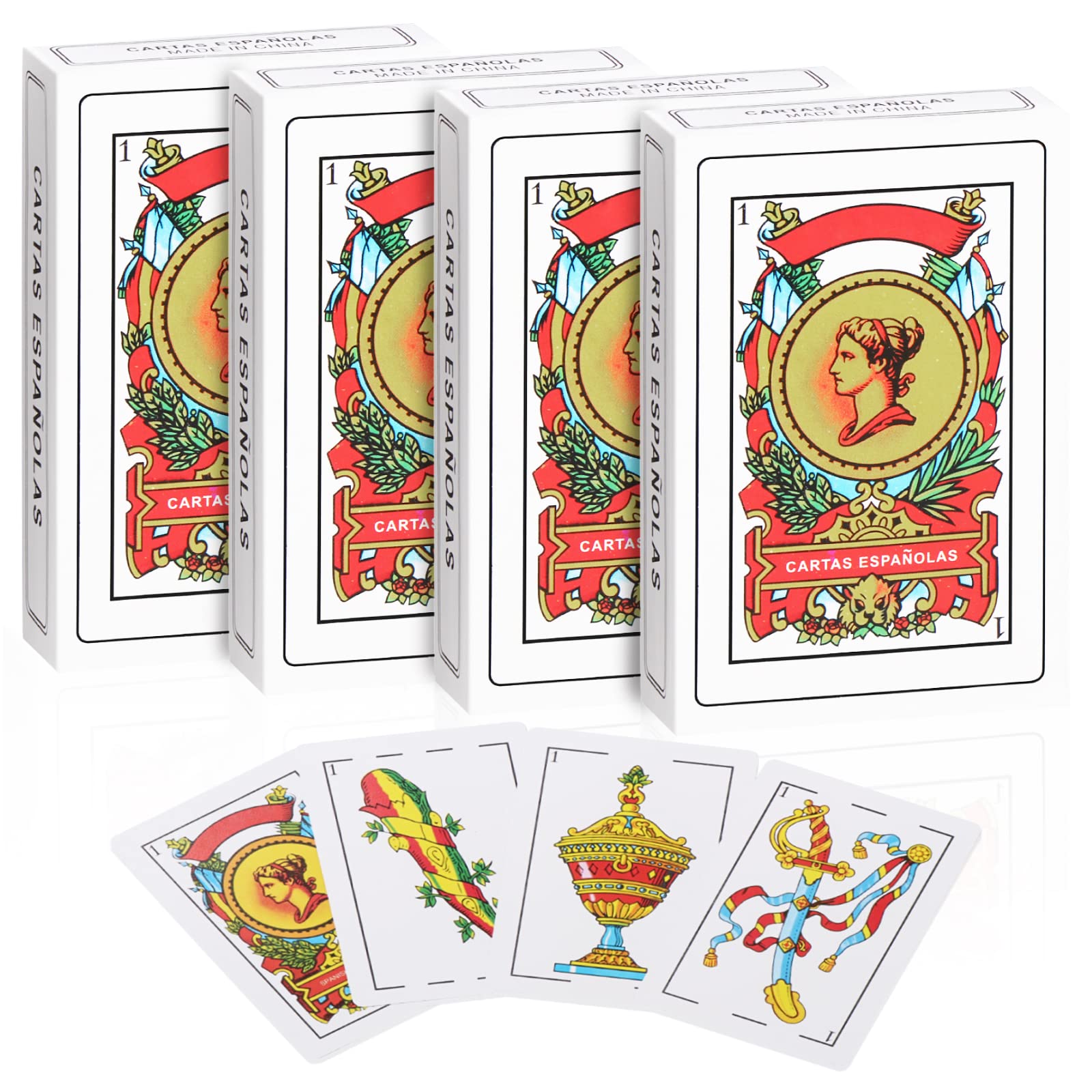 Original Spanish Playing Cards - 4 Decks of Barajas Españolas for Briscas, Tute & Casino Games - Authentic Mexican & Puerto Rican Style Cards for Family Game Nights & Casino Parties