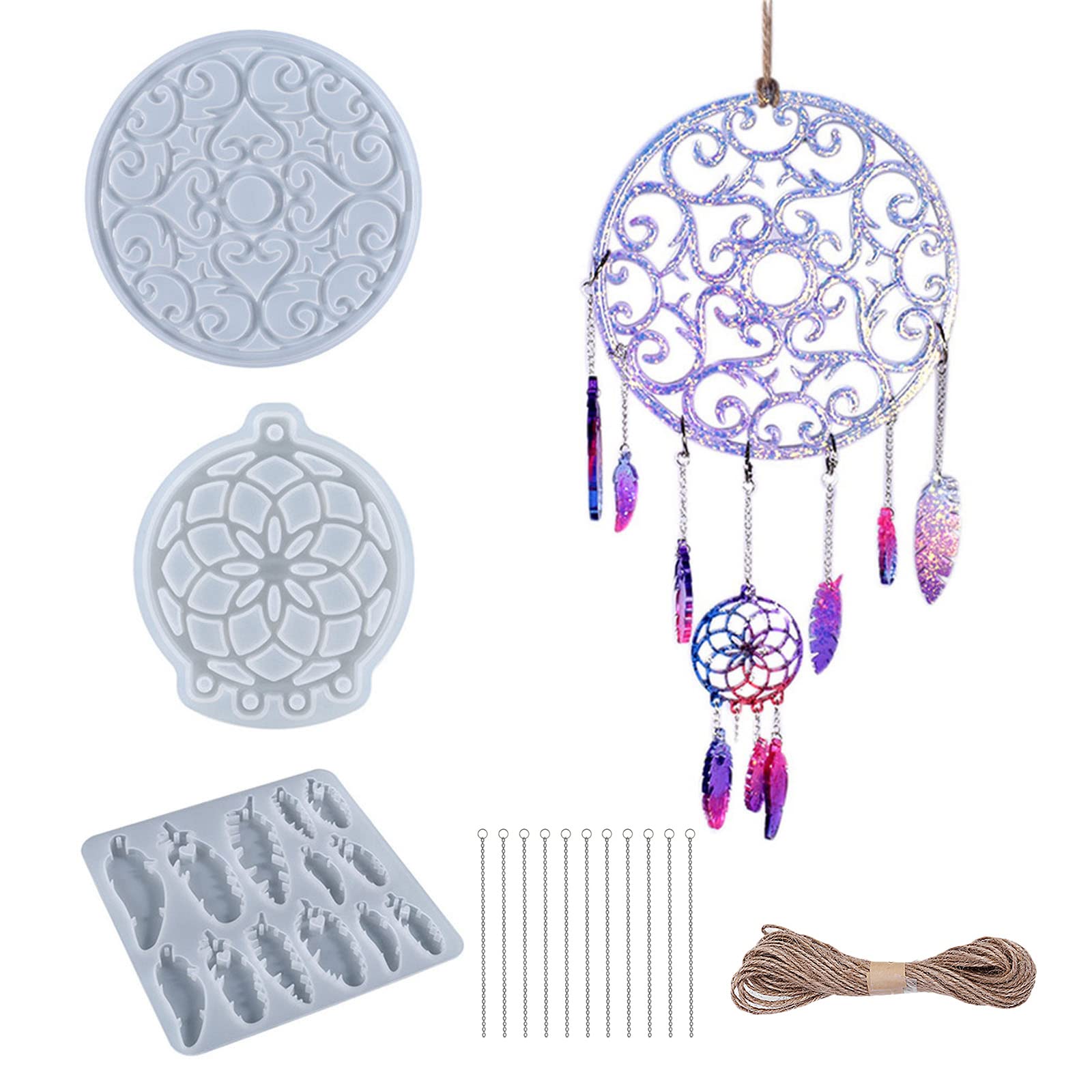 Premium 15-Pack Silicone Resin Molds for Epoxy Resin Casting - Dream Catcher Feather Pendant Molds for Wall Decor, DIY Art Crafts, Home & Bedroom Ornaments - Perfect for Jewelry Making, Gift Crafting, and Boho Home Decor
