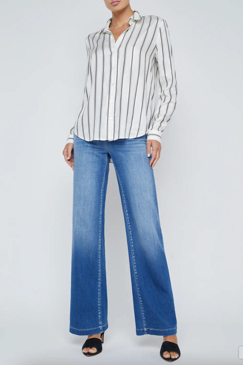 L'Agence Holly Striped Blouse for Women - Stylish Long Sleeve Button Down Shirt | Office Wear, Casual Outfits & Date Night Fashion