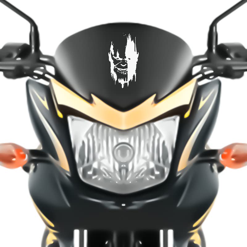 Thanos Bike Sticker for Racing Bikes, Sports Bikes, Scooters & Motorcycles - White Vinyl Decal (6x6 Inches) - Perfect for Customizing Motorcycle Helmets, Laptops & Water Bottles
