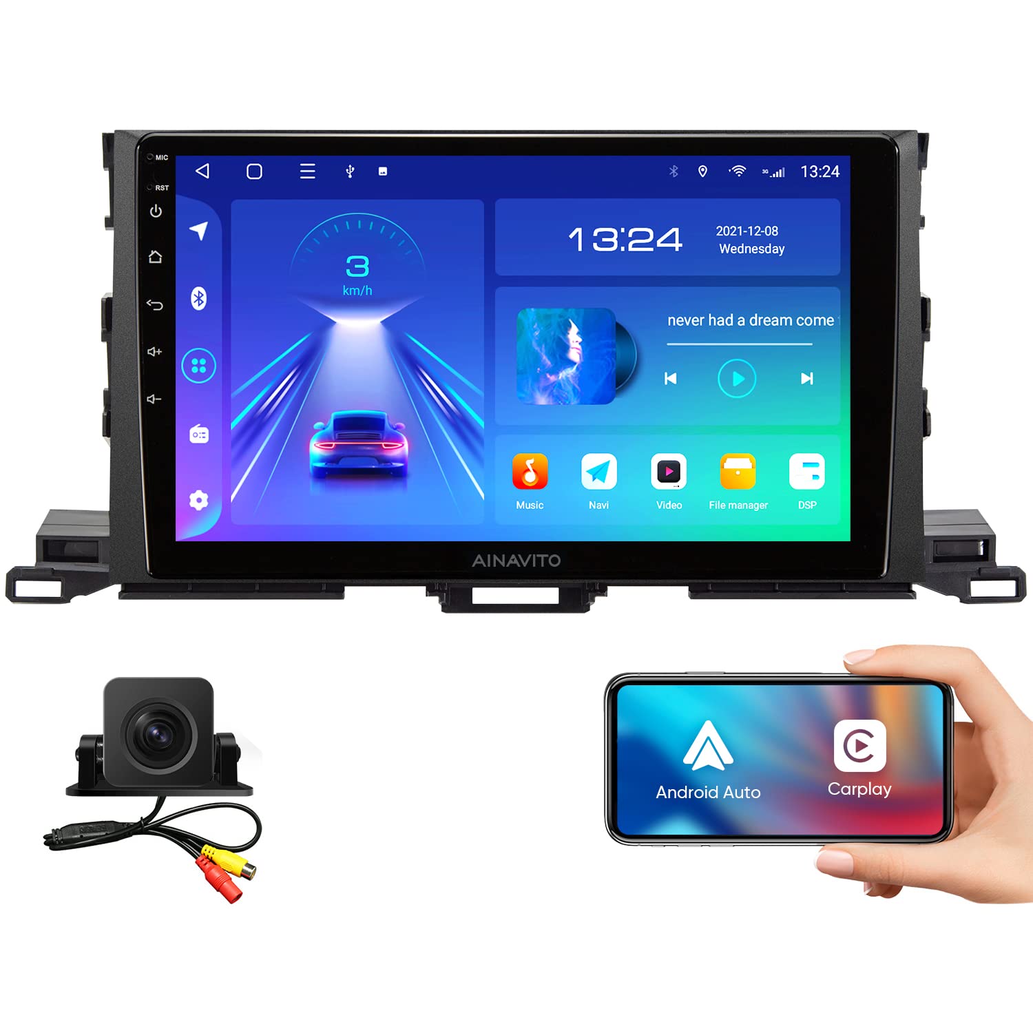 2015-2019 Toyota Highlander Car Stereo with Wireless Apple CarPlay & Android Auto - Plug & Play, Steering Wheel Control, 5G WiFi, Bluetooth 5.0, GPS Navigation - Perfect for Road Trips & Daily Commutes