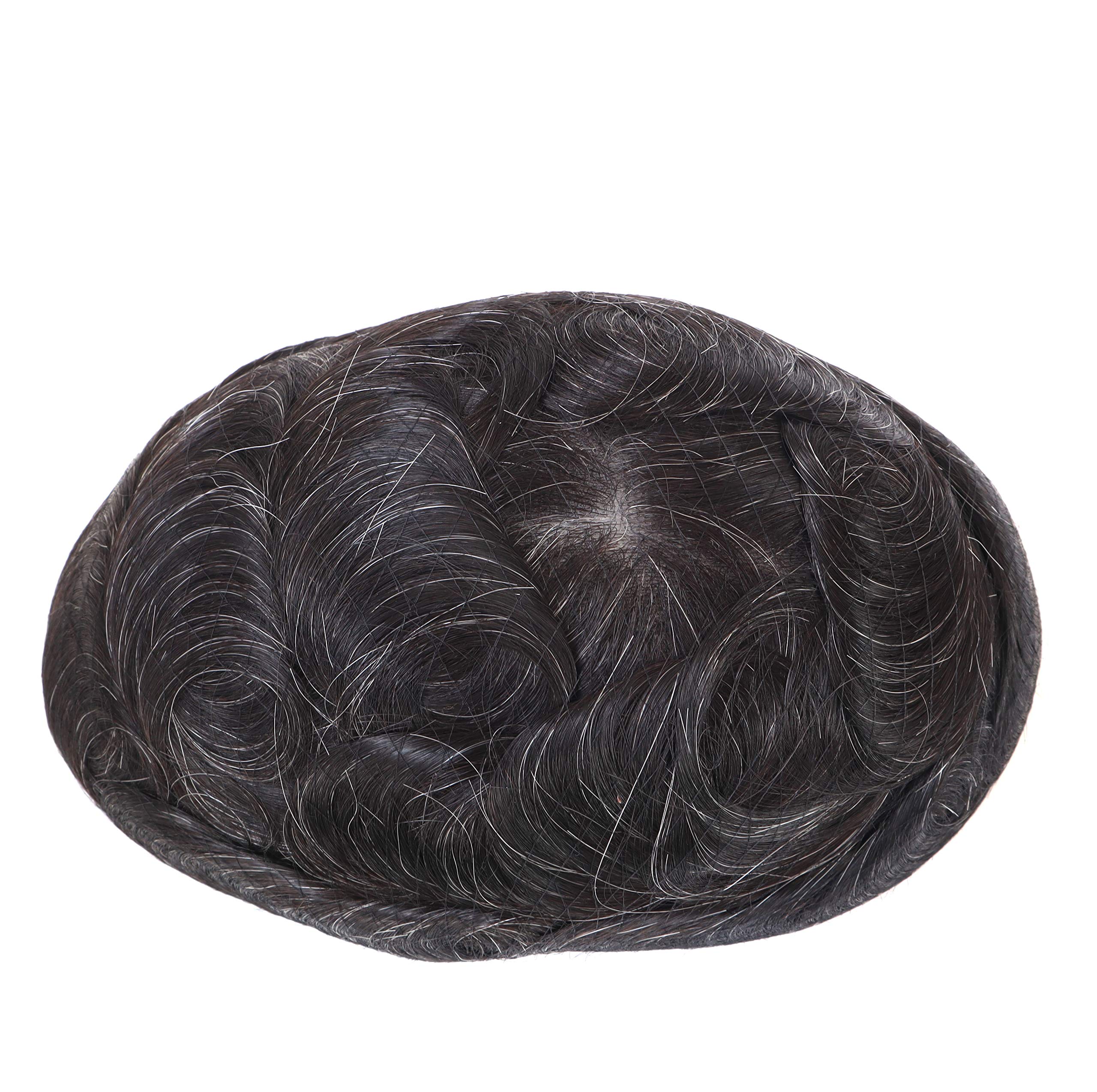 100% Human Hair Toupee for Men - Undetectable Ultra Thin Skin V-Looped Hair System #1B10 - Natural Look for Daily Wear & Special Occasions
