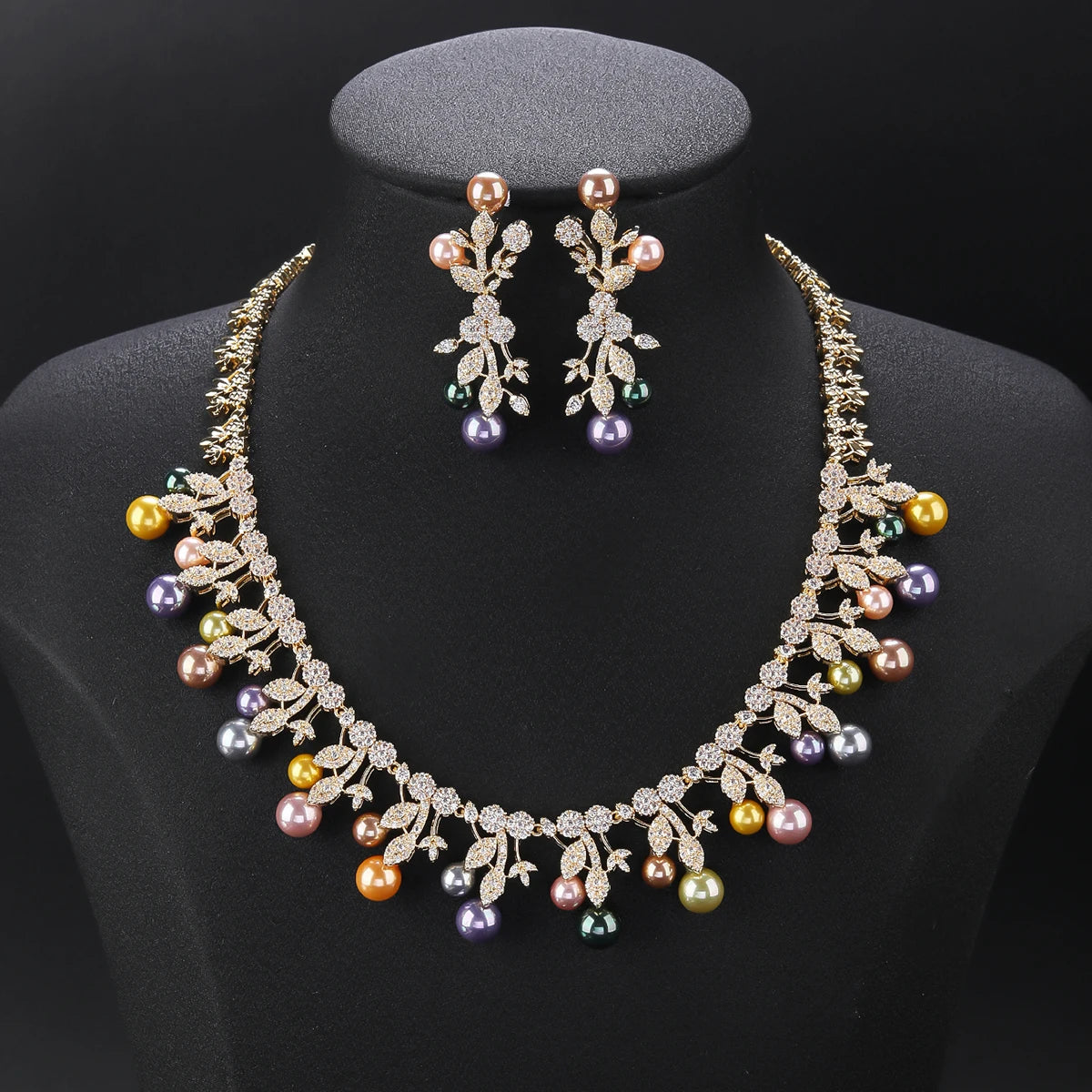 4 Colors Elegant White Cubic Zirconia Pearl Necklace Set - Women's Bridal Wedding Jewelry | Perfect for Parties, Anniversaries & Special Occasion Gifts CN11576