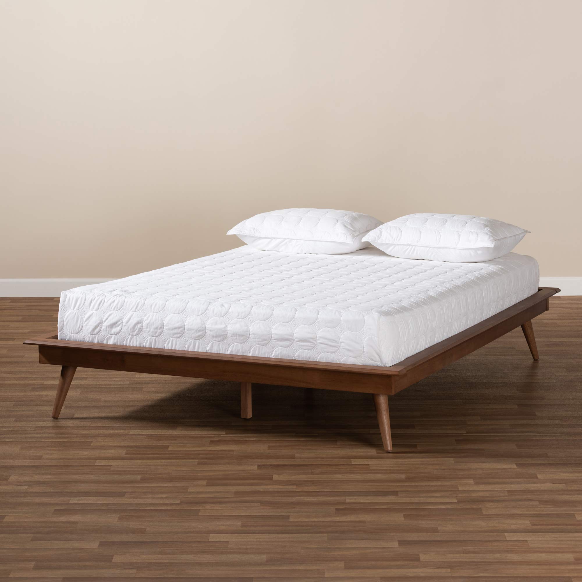 Baxton Studio Queen Size Bed Frame with Wooden Slats - Modern Brown Bedroom Furniture for Master Bedroom, Guest Room & Dorm