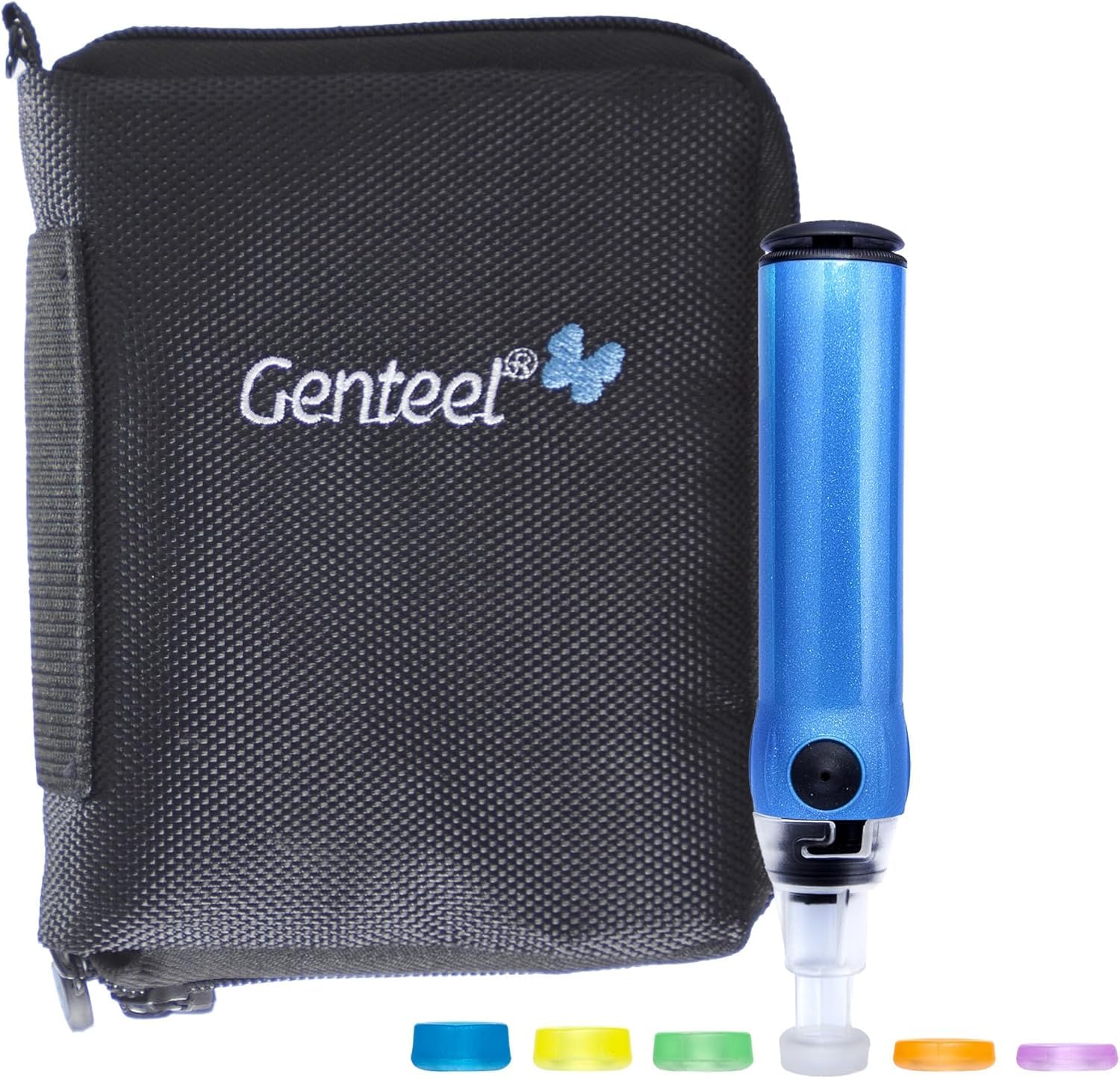 Genteel Plus Pain-Free Vacuum Lancing Device for Diabetes Testing - No Prick Blood Glucose, Ketone & DNA Home Test Kit (Butterfly Blue) - Ideal for Painless Fingerstick Testing at Home or Clinic