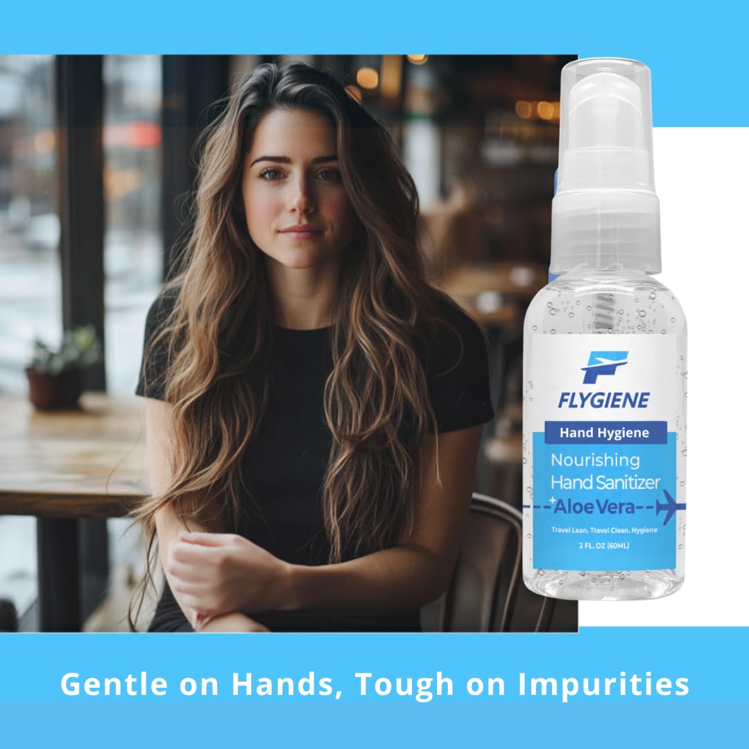 Travel Size Hand Sanitizer 2oz (6 Pack) - 70% Alcohol with Aloe Vera | TSA Approved Portable Sanitizer Bottles | Airplane Travel Essentials for Flying, Camping, Office & Daily Use