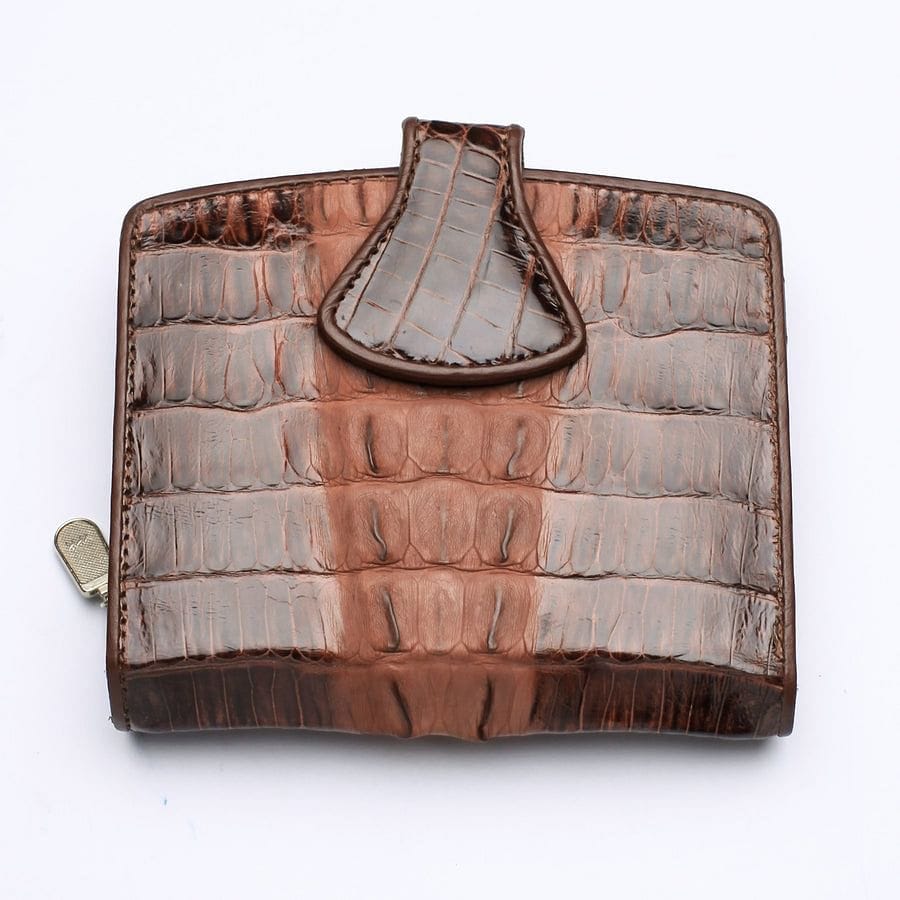 Two-Tone Brown Crocodile Leather Women's Wallet - Stylish & Durable Ladies Billfold for Everyday Use, Travel & Gift Giving