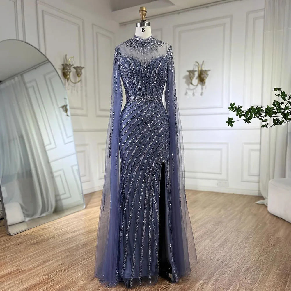Elegant Pink Cape Sleeves Mermaid Evening Gown with Beaded Details - Luxury Dubai Style Long Dress for Women | Wedding, Party & Special Occasions 2025 LA72449