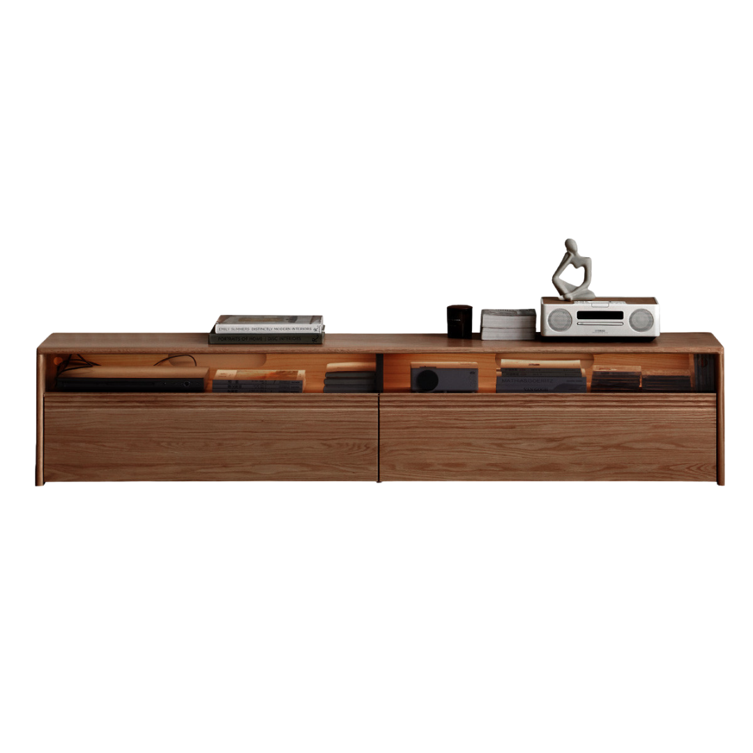 Solid Oak, Cherry & Black Walnut TV Stand Floor Cabinet - Rustic Wood Entertainment Center for Living Room, Bedroom & Home Theater Storage