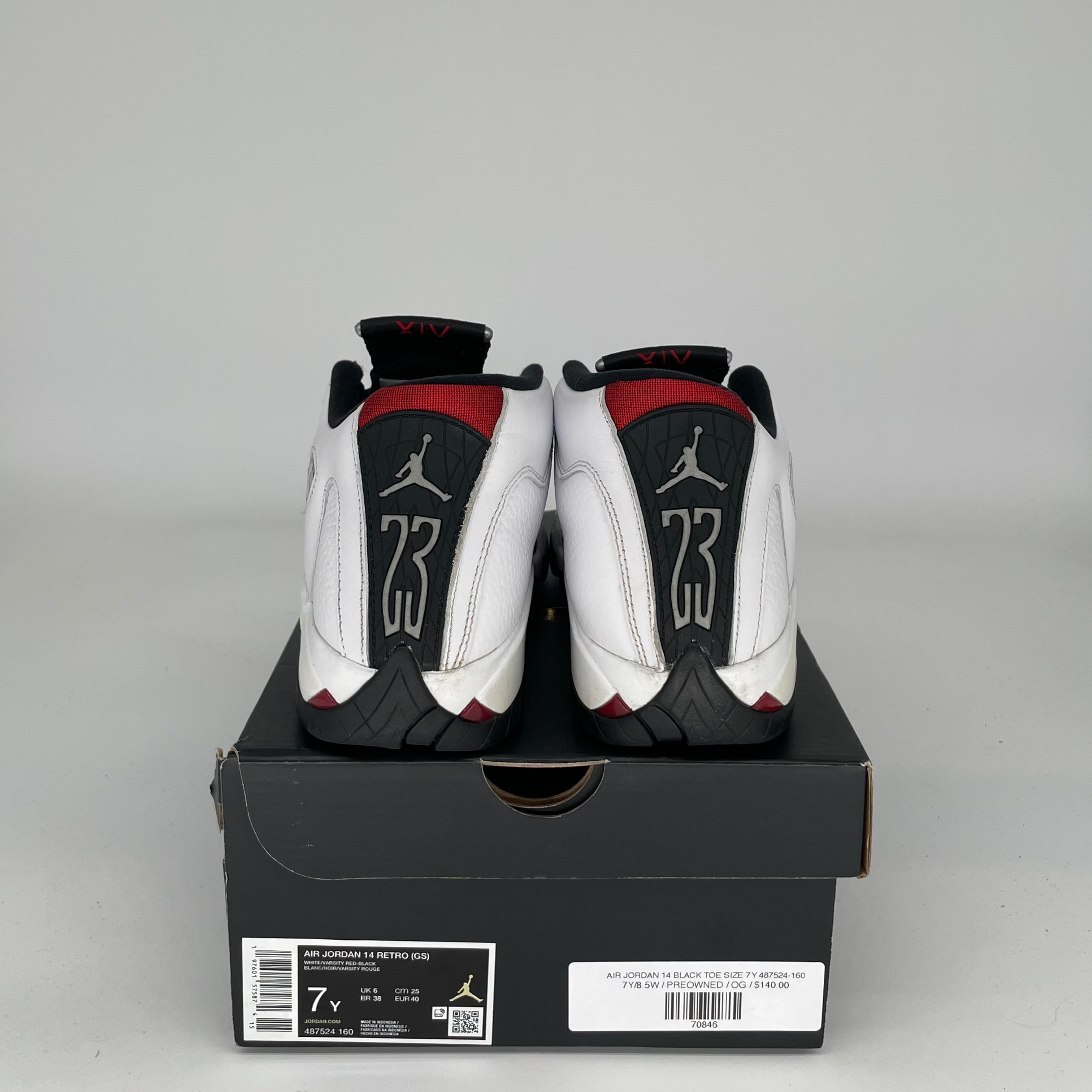 AIR JORDAN 14 Retro Black Toe Basketball Shoes - Size 7Y (487524-160) - Men's & Kids' Sneakers for Sports & Streetwear Fashion