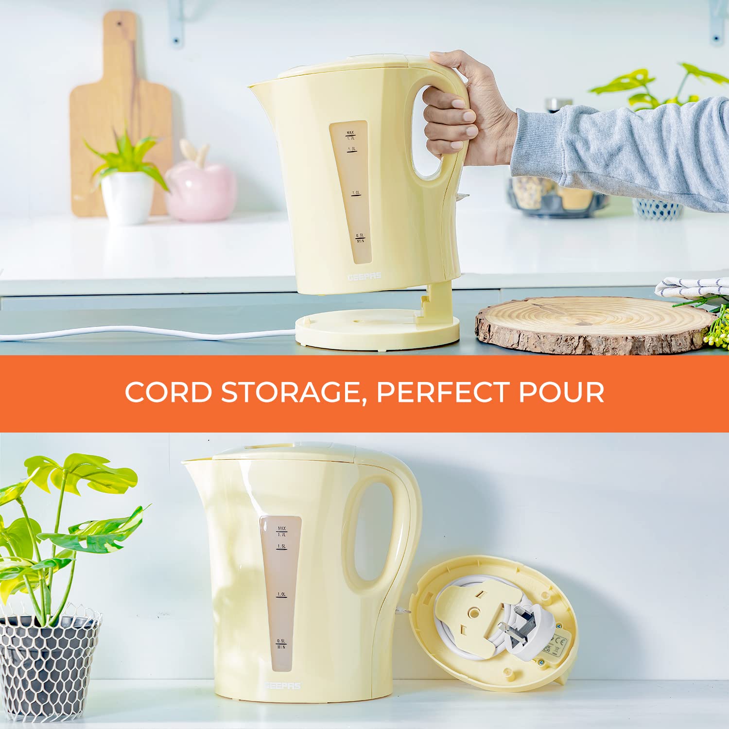 GEEPAS CO38029BT36549-BG 2200W Cordless Electric Kettle & 4-Slice Toaster Set - Fast Boiling & Even Toasting for Coffee, Tea & Breakfast - Perfect for Home, Office & Dorm Use