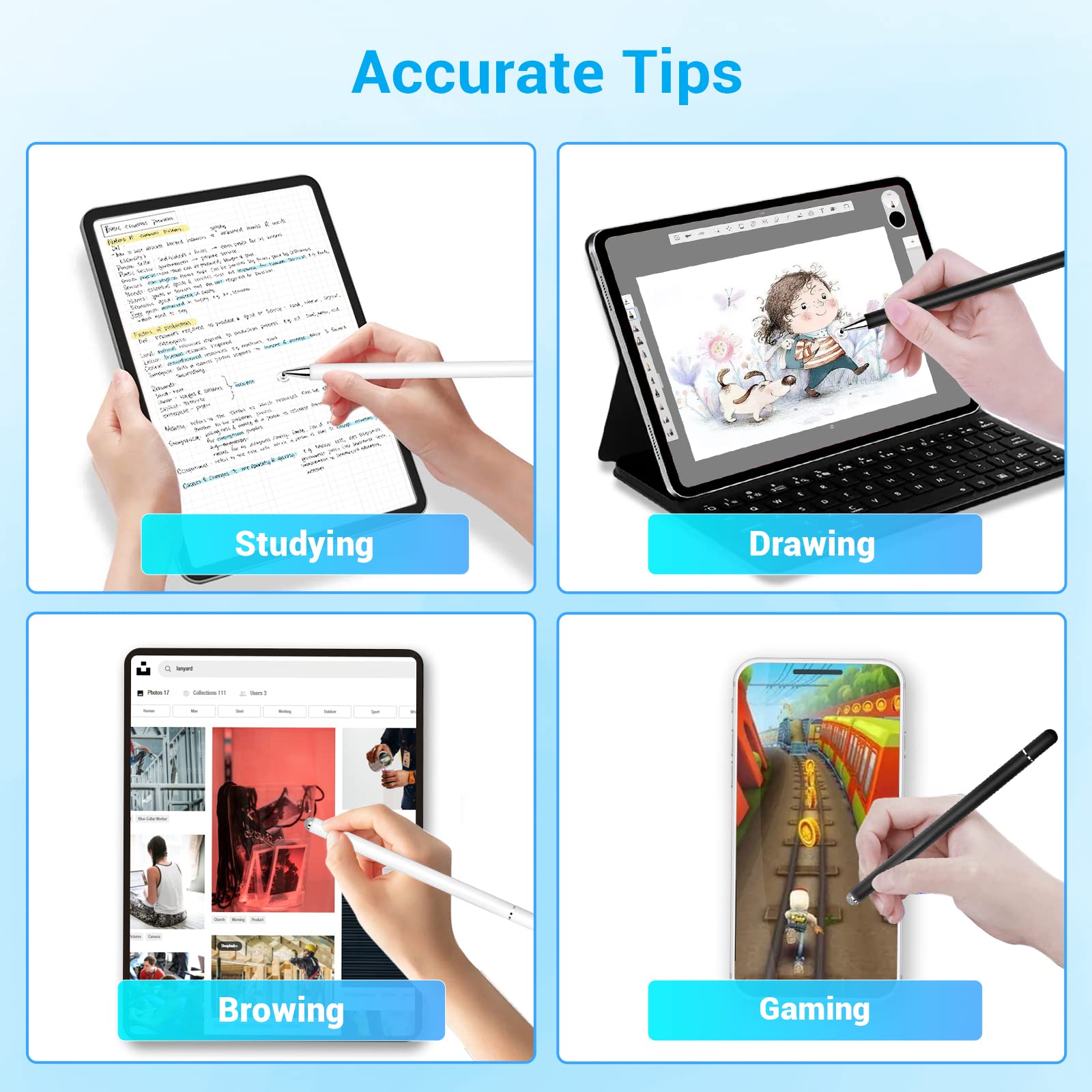 Premium Stylus Pen for iPad & Touch Screens - 2-in-1 Disc/Fiber Tip Stylus Pencil with Magnetic Cap | Compatible with Apple iPad Pro/Mini/Air, iPhone, Android & Microsoft Surface | 2-Pack (White & Black) | Perfect for Drawing, Note-Taking & Digital Signatures
