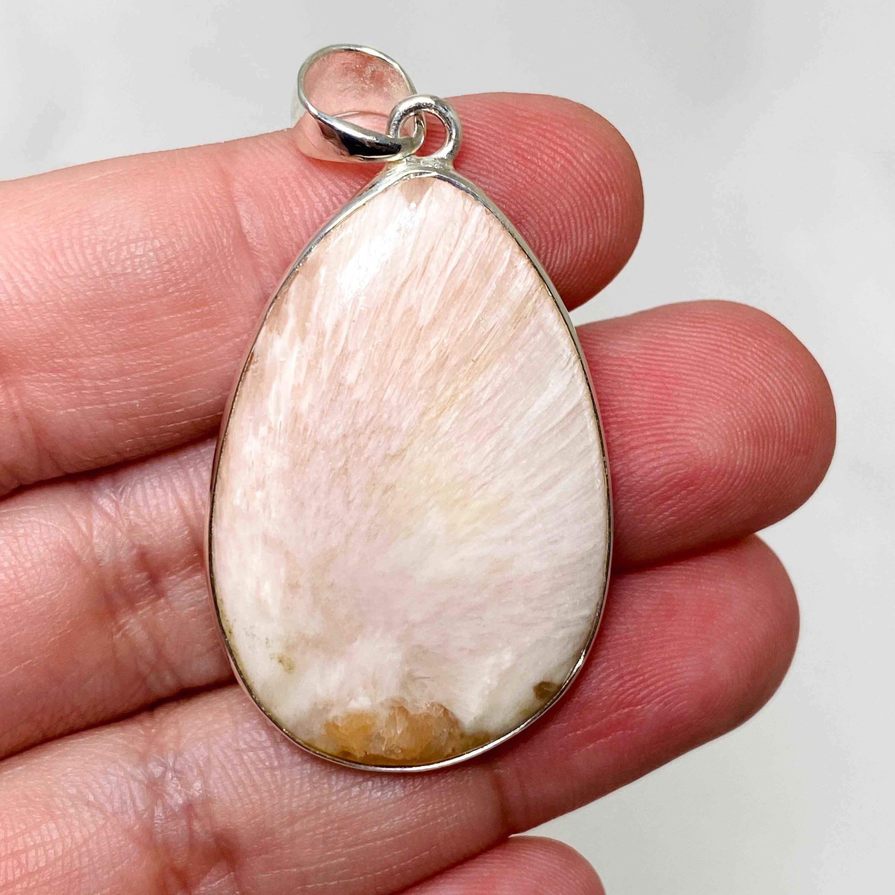 Natural Peach Scolecite Teardrop Pendant Necklace KPGJ4522 - Healing Crystal Jewelry for Meditation, Energy Balancing & Spiritual Growth