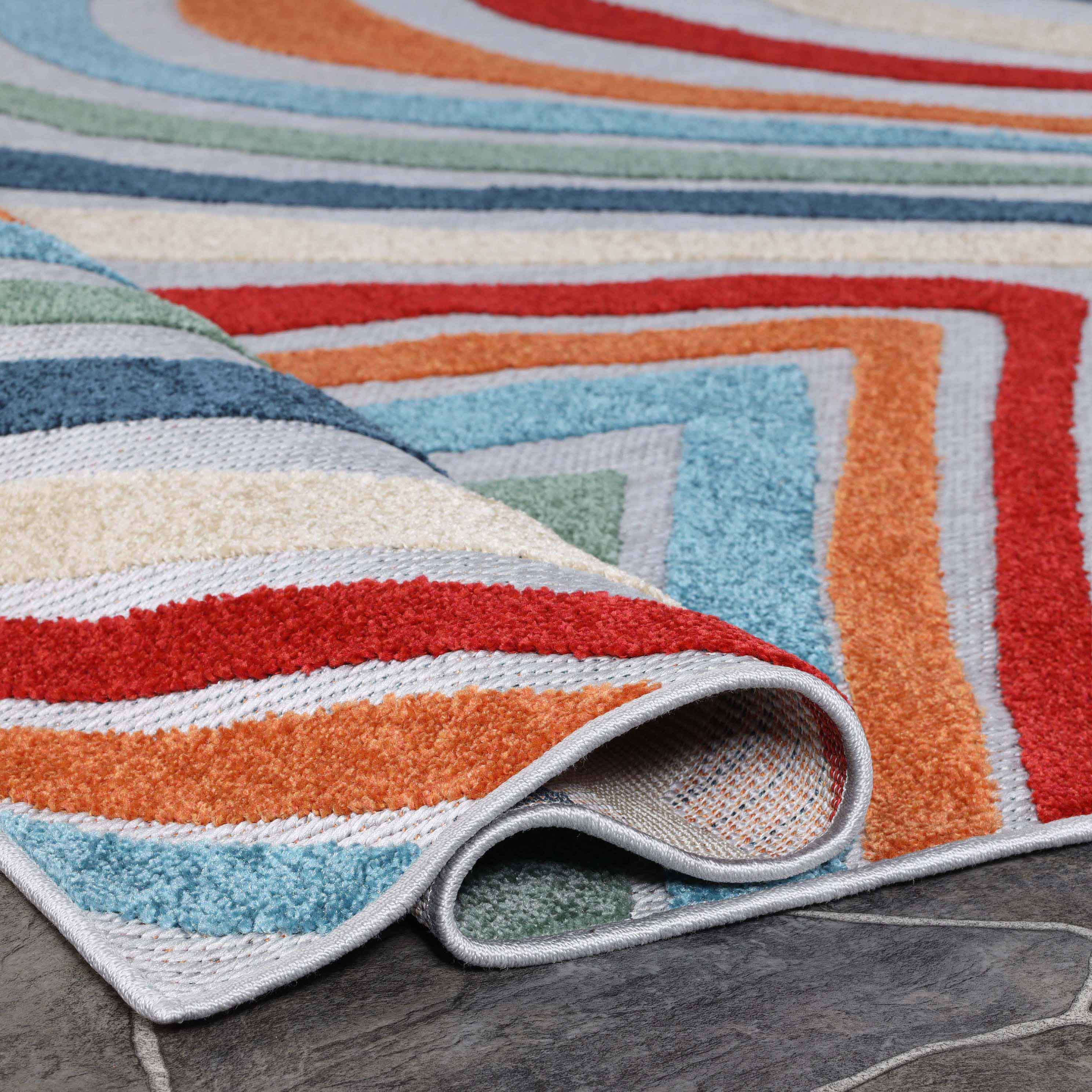 Wave Coastal Striped Indoor Outdoor Area Rug - Soft Non-Slip Decorative Carpet for Living Room, Bedroom, Patio & Beach House Decor