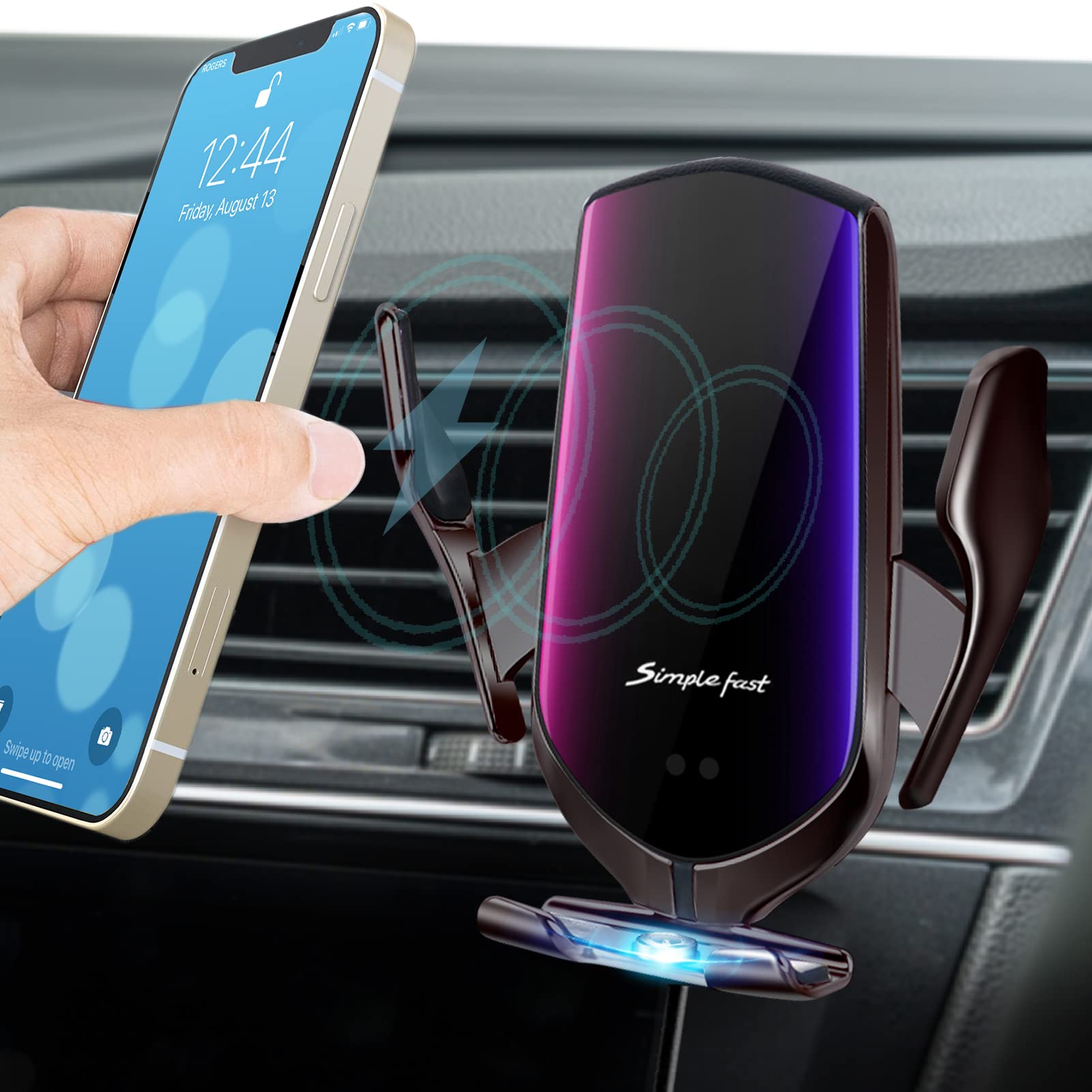 MEIMFY Wireless Car Charger Mount - Auto Clamping Air Vent Phone Holder with 15W Qi Fast Charging & Magnetic DC Charging for iPhone, Samsung, Pixel & All Smartphones (Black) | Perfect for Commuting, Road Trips & Hands-Free Driving