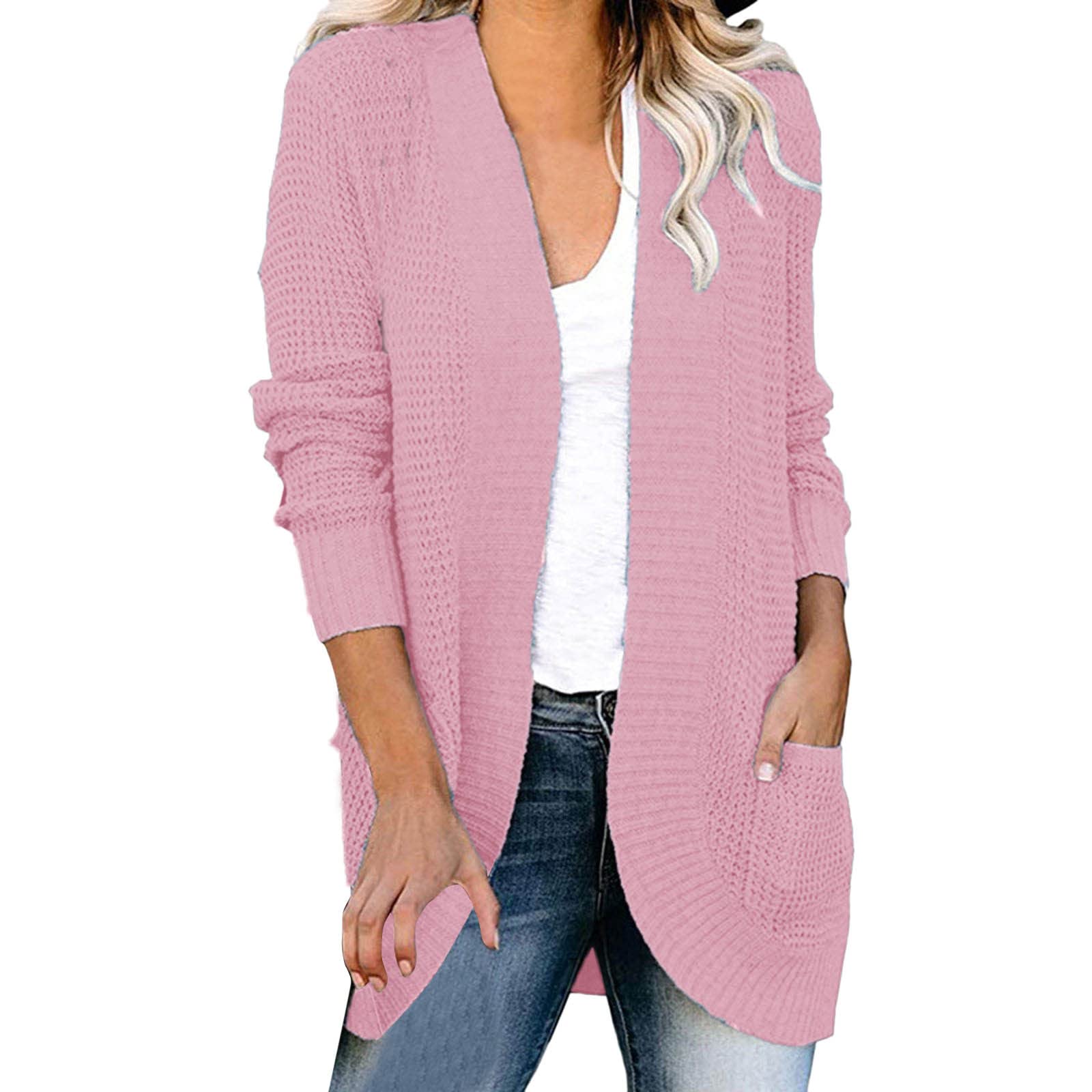 Women's Long Sleeve Open Front Chunky Knit Cardigan Sweater - Cozy Winter Outerwear for Casual Wear, Office & Lounge