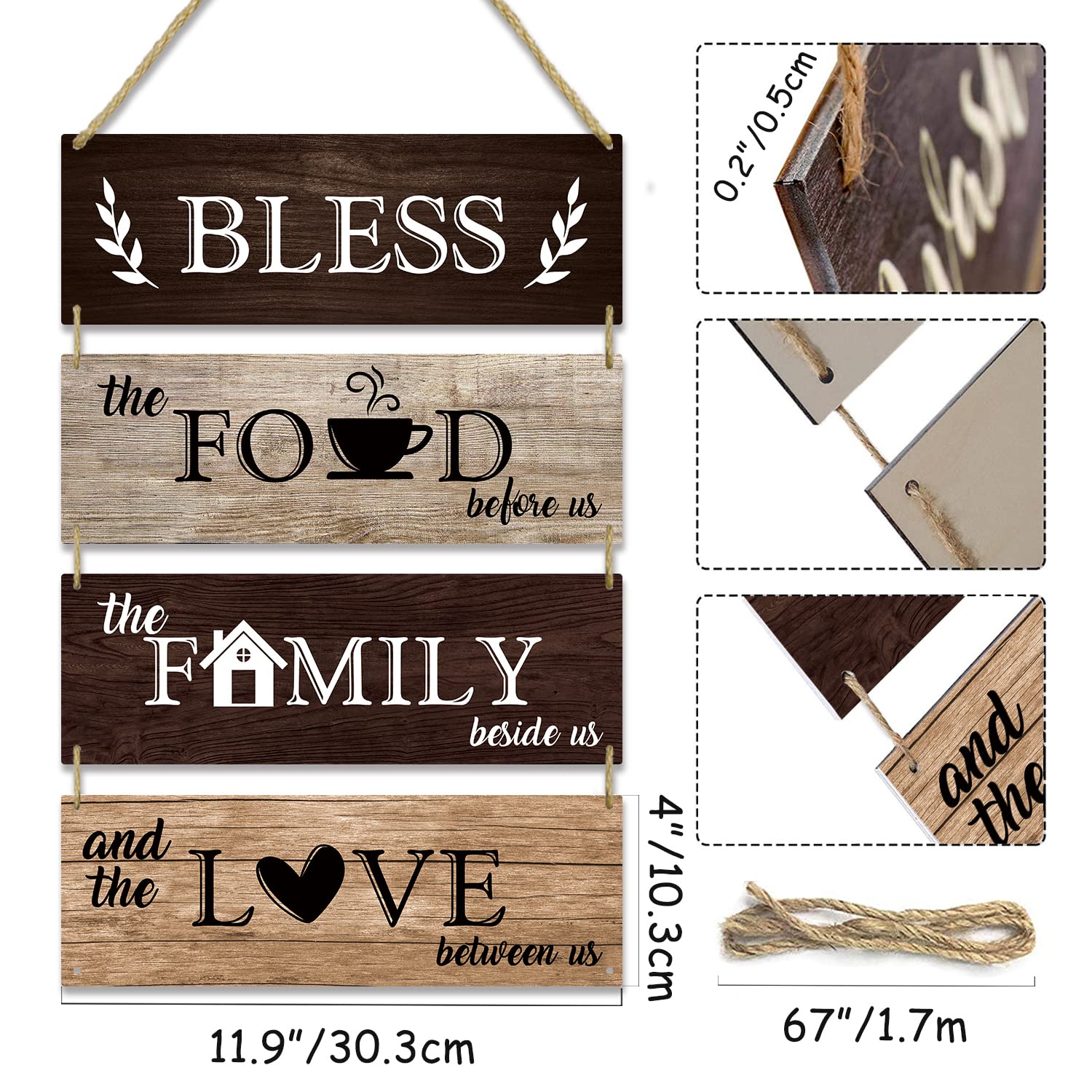 Farmhouse Kitchen Wall Art - Rustic Wooden Signs for Dining Room Decor