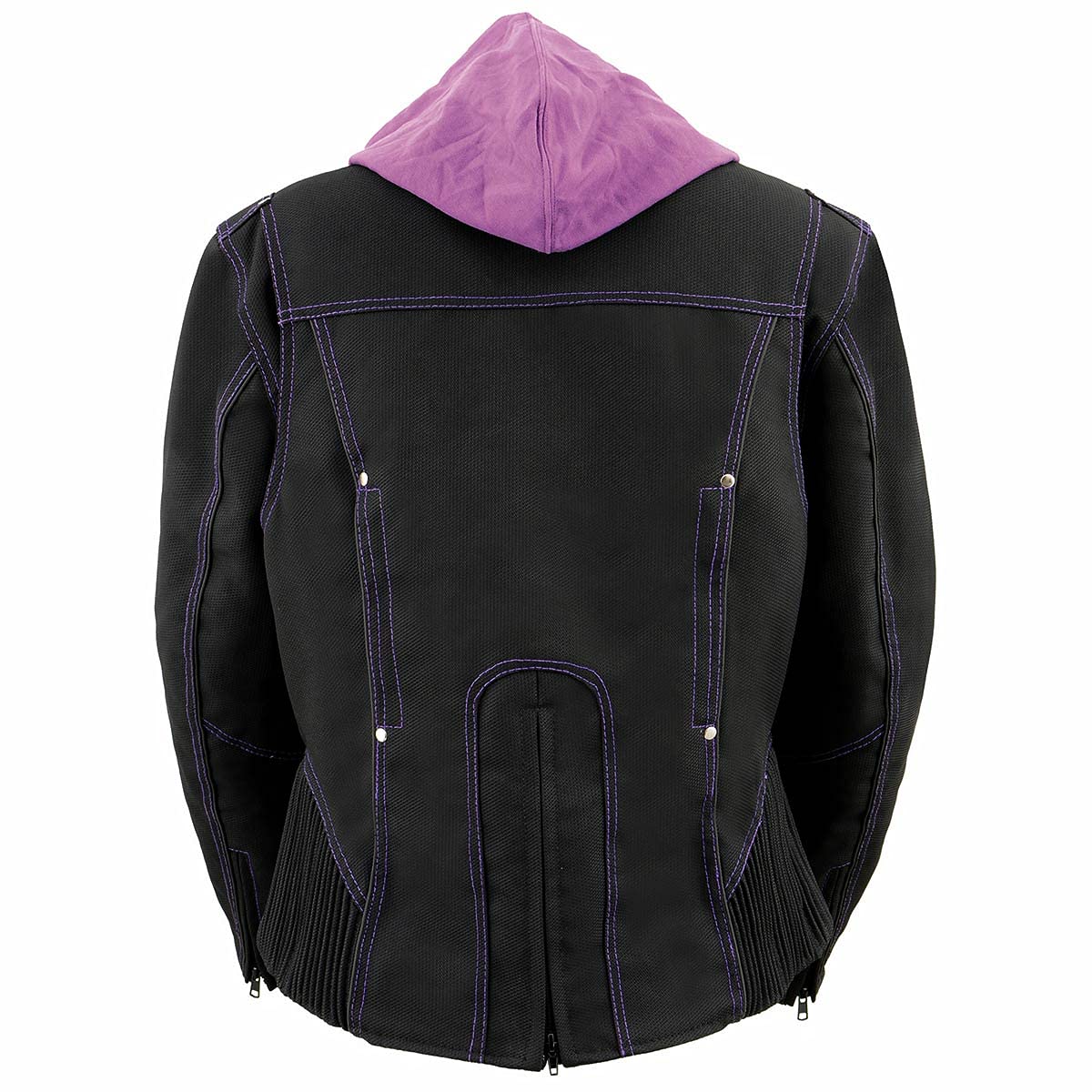Milwaukee Leather MPL1967 Women's 3/4 Sleeve Hooded Black & Purple Motorcycle Jacket with Reflective Tribal Design - Plus Size 5XL - Perfect for Riding & Outdoor Adventures