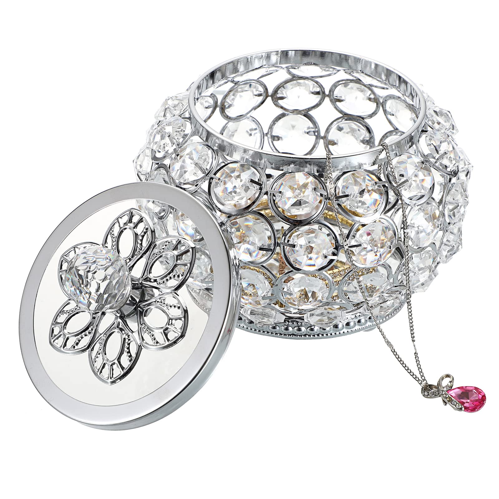 Hipiwe Crystal Jewelry Box with Glass Lid - Small Trinket Organizer, Mirrored Treasure Box & Ring Holder - Elegant Earrings Necklace Storage Box - Perfect Keepsake Gift for Home, Dresser Decor (Silver) - Ideal for Jewelry Display, Wedding Gifts & Vanity Organization