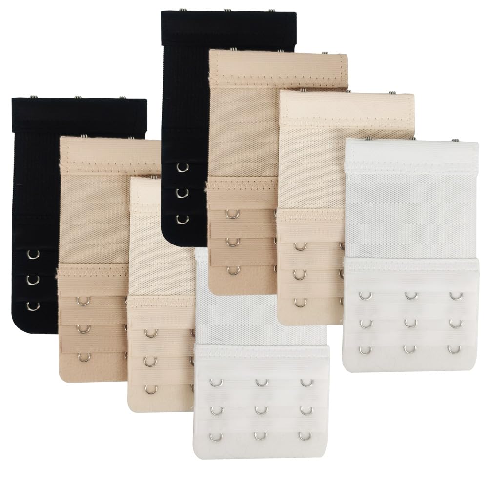 3-Hook Bra Extenders - 8 Pack Elastic Stretchy Bra Strap Extenders for Comfort & Fit | Perfect for Tight Bras, Maternity Wear & Post-Surgery Comfort