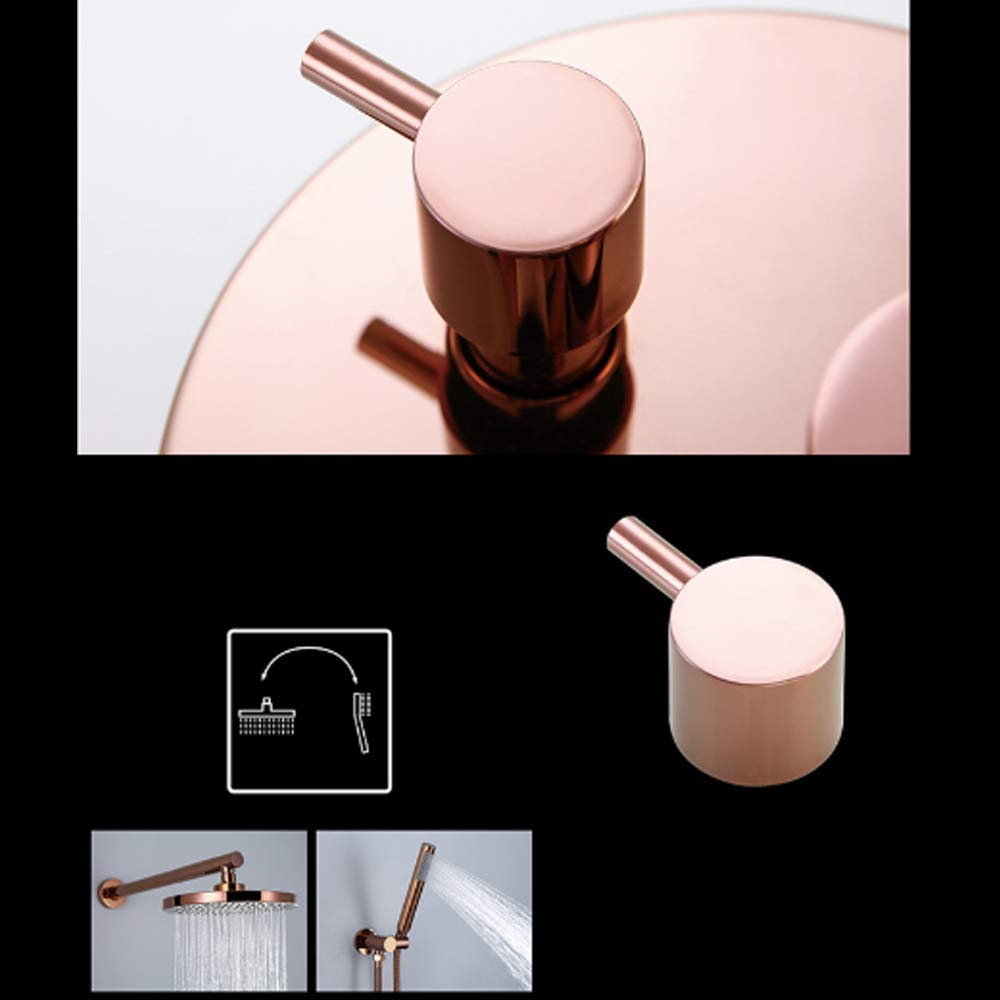 CHLDDHC Rose Gold Rain Mixer Shower Combo Set - Wall Mounted Bathroom Faucet with Round Rainfall Shower Head & Handheld Shower - Built-in Valve Box - Perfect for Modern Master Bath & Spa-Like Shower Experience