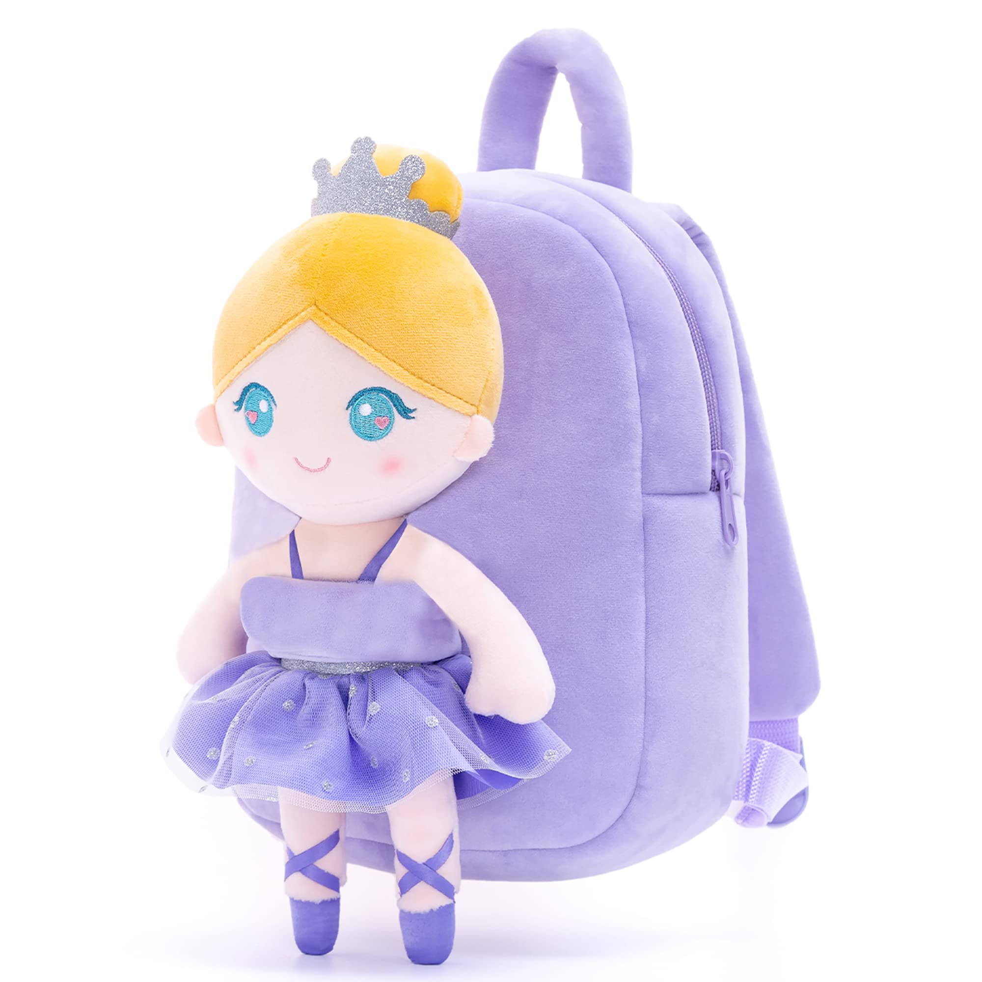 **Gloveleya Toddler Backpack for Girls - Ballerina Baby Doll Soft Toy Backpack, 9 Inch Purple, Perfect for Preschool, Daycare & Travel**