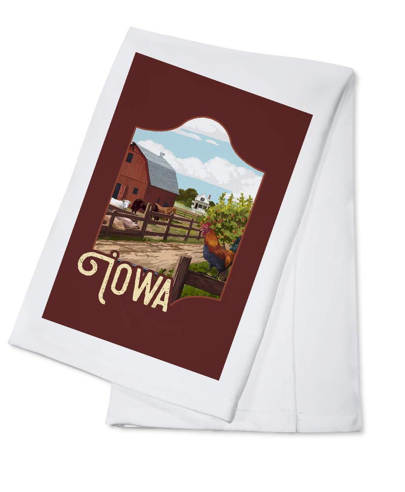 Iowa Barnyard Scene Cotton Tea Towel - 100% Absorbent Decorative Hand Towel for Kitchen, Bathroom & Home Decor - Farmhouse Style Dish Towel for Drying Dishes & Cozy Country Living