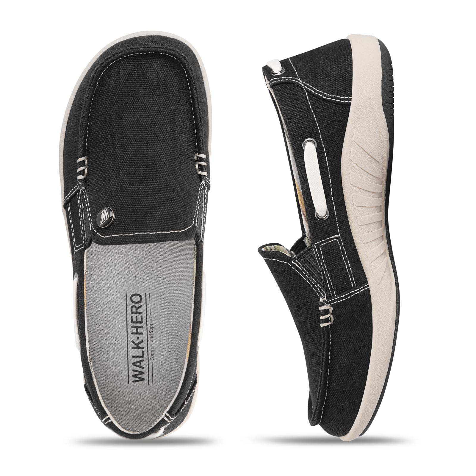 Women's Slip-On Loafers - Comfortable Boat Shoes with Arch Support for Plantar Fasciitis - Breathable Canvas Sneakers for Walking, Work & Everyday Wear