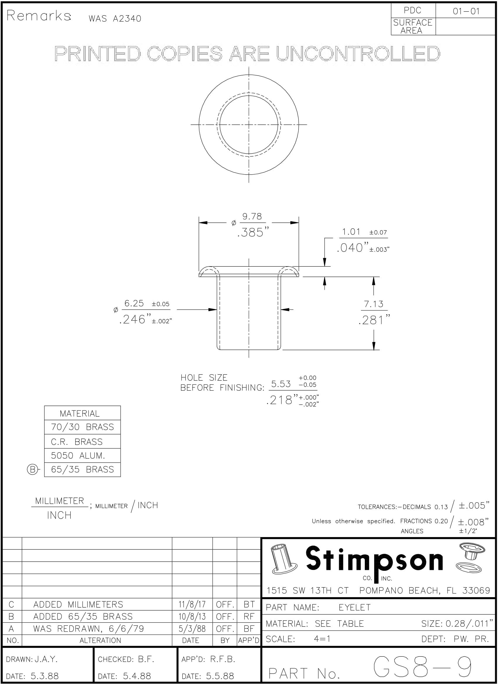 Stimpson GS89B1000 Brass Eyelets - 1000pcs Heavy Duty, Durable for Leather, Canvas & Fabric Crafts | Perfect for DIY Projects, Clothing Repair & Industrial Use