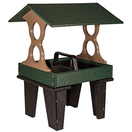 JC's Wildlife Medium Ground Fly Thru Bird Feeder - 4 Cups Capacity, Easy-Clean Covered Platform Feeder in Green & Tan - Attract Cardinals, Finches & More - Perfect for Backyards, Gardens & Bird Watching