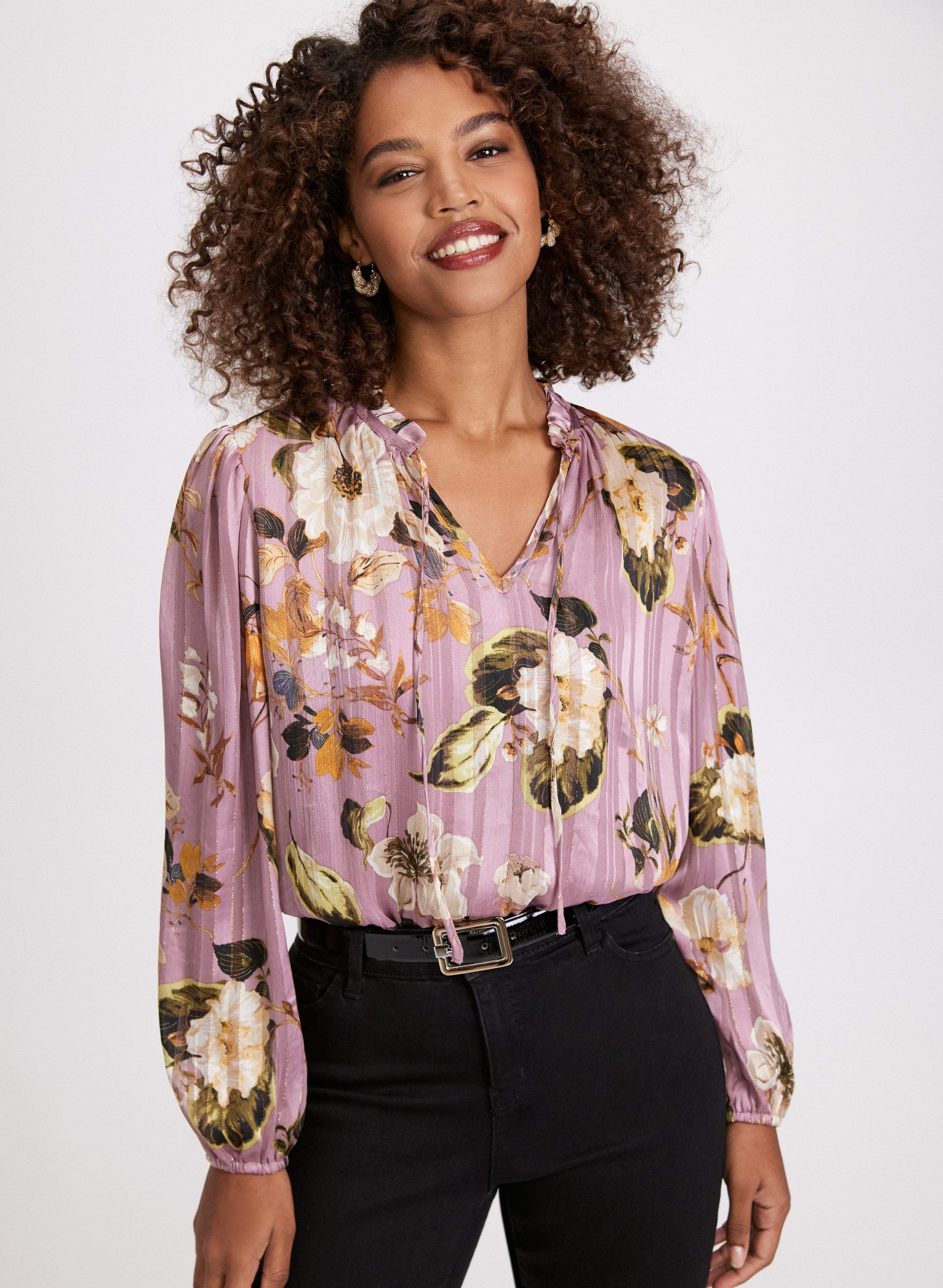 Floral Smocked Hem Blouse for Women - Elegant Ruffle Sleeve Top for Spring Summer Outfits | Perfect for Office, Date Night & Casual Wear