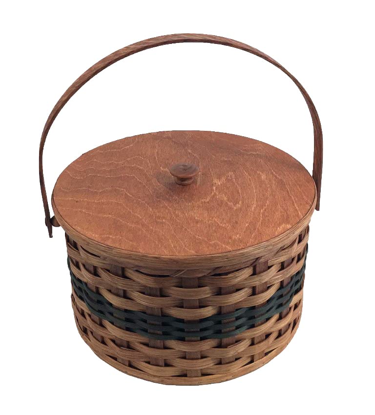 Amish Round Oak Double Pie Carrier Basket with Swinging Handle - Green (No Liner) | Perfect for Picnics, Potlucks & Holiday Baking