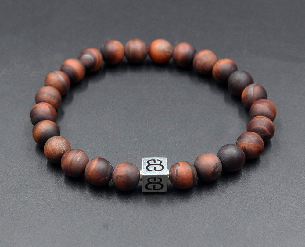 Matte Red Tiger's Eye & Sterling Silver Men's Bracelet - Handcrafted Beaded Jewelry with Bali Beads Logo - Perfect for Gifts, Meditation & Spiritual Protection