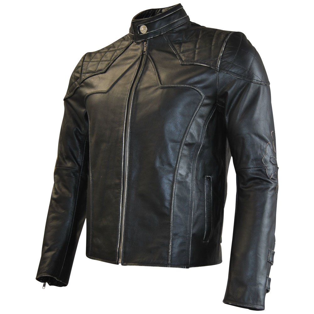 Classyak Men's Fashion Biker Crucifixes Real Leather Jacket - Premium Motorcycle Riding Jacket for Men, Cool Biker Style Outerwear (Casual Wear, Night Out, Motorcycle Riding)