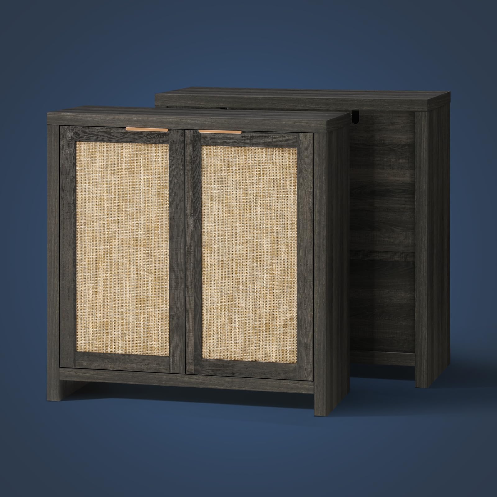 Hampstead Storage Sideboard Cabinet with Rattan Doors & Adjustable Shelves - Buffet Kitchen Cabinet, Cupboard Console for Living Room, Dining Room & Entryway Storage Solution
