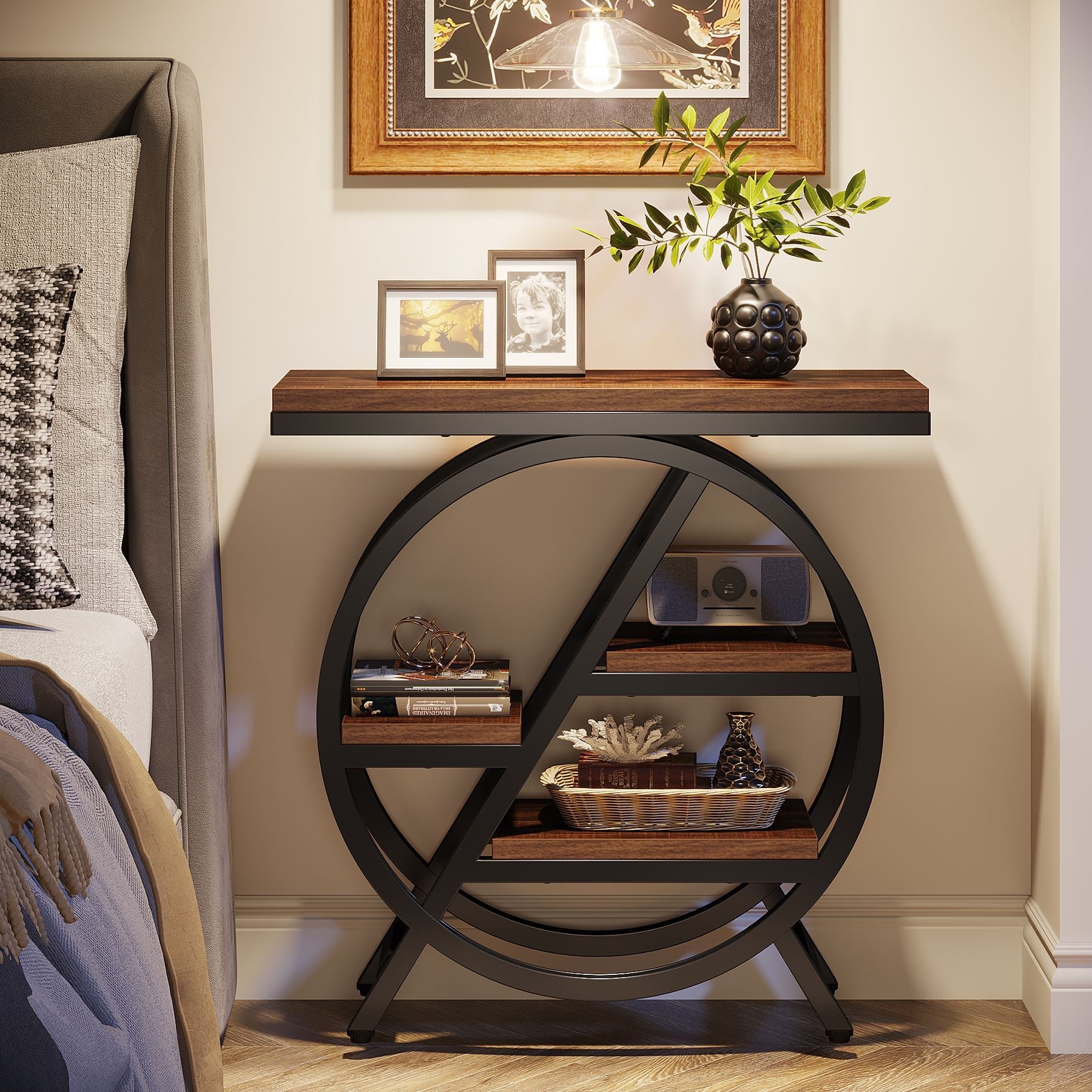 4 Tier End Table with Storage Shelves - Compact Side Table for Living Room, Bedroom, or Office - Perfect for Snacks, Books, and Decor Organization