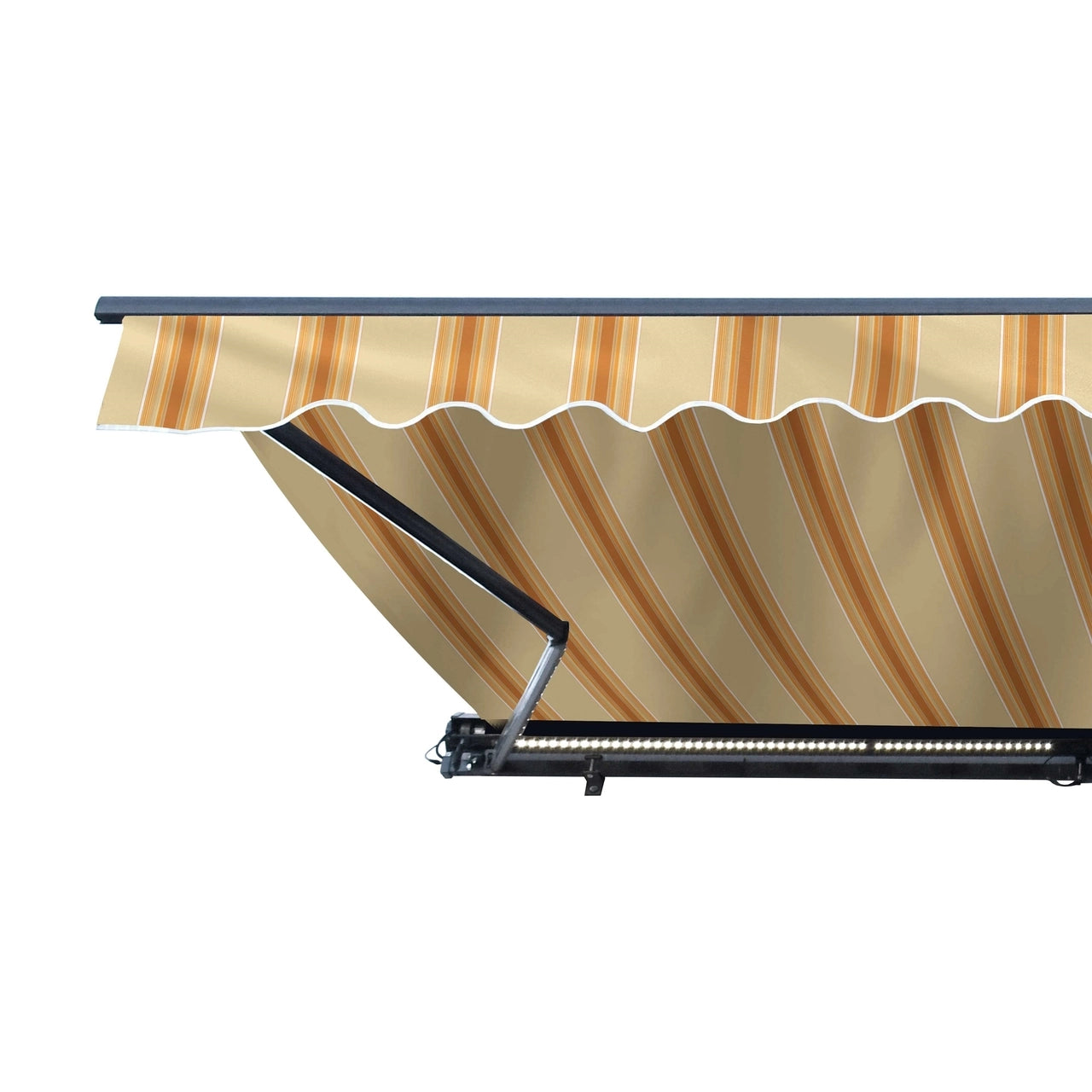 20x10ft Aleko Half Cassette Motorized Retractable LED Patio Awning - Multi-Striped Yellow Luxury Sunshade for Outdoor Decks, Gardens & Poolside Relaxation