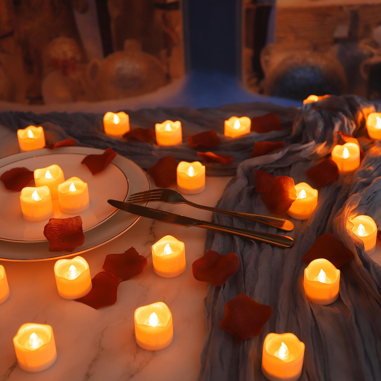 Topstone Flameless LED Tea Light Candles - 12 Pack with Remote Control & Timer, Battery Operated Amber Decorative Candles for Home, Wedding, Christmas, and Festival Decorations - Safe & Realistic Flickering Effect