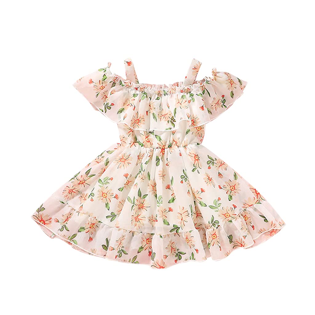 Toddler Baby Girls Summer Dress - Chiffon Princess Floral Sundress with Suspenders & Off-Shoulder Design | Perfect for Beach, Party & Outdoor Play
