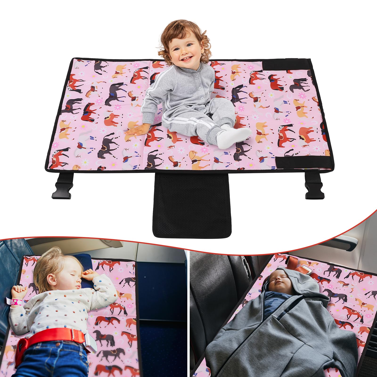 Portable Toddler Airplane Bed - Kids Travel Essentials, No Installation Required Airplane Seat Extender with Waterproof & Tearproof Material (Pink) - Perfect for Long Flights, Road Trips & Nap Time - Includes Storage Bag