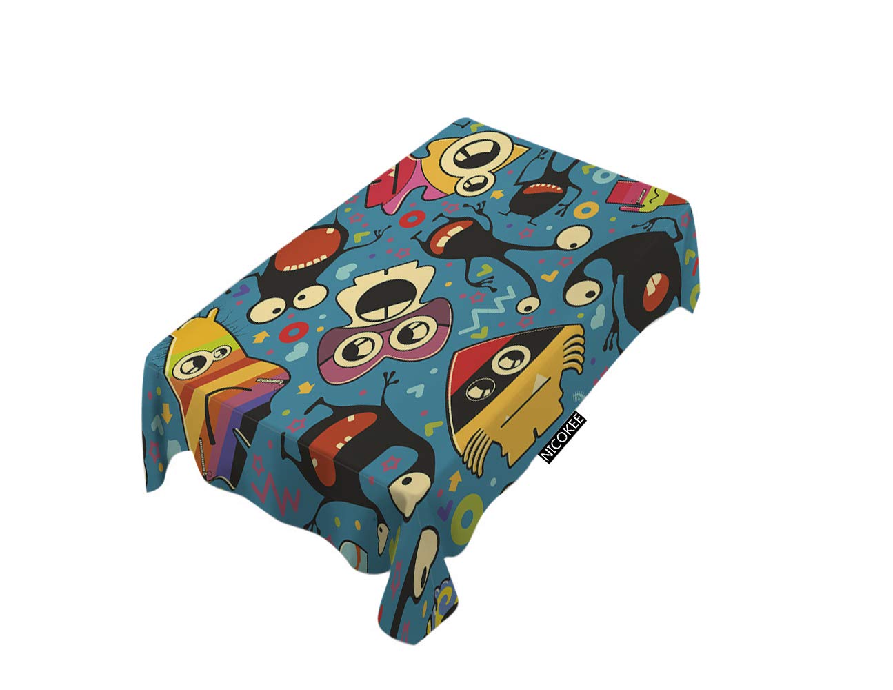 Monster-Themed Rectangle Tablecloth with Unique Creature Eyes - Colorful Creative Design for Kitchen, Dining, Party & End Table Protection - Perfect for Halloween Decor, Themed Parties & Kids' Birthday Celebrations